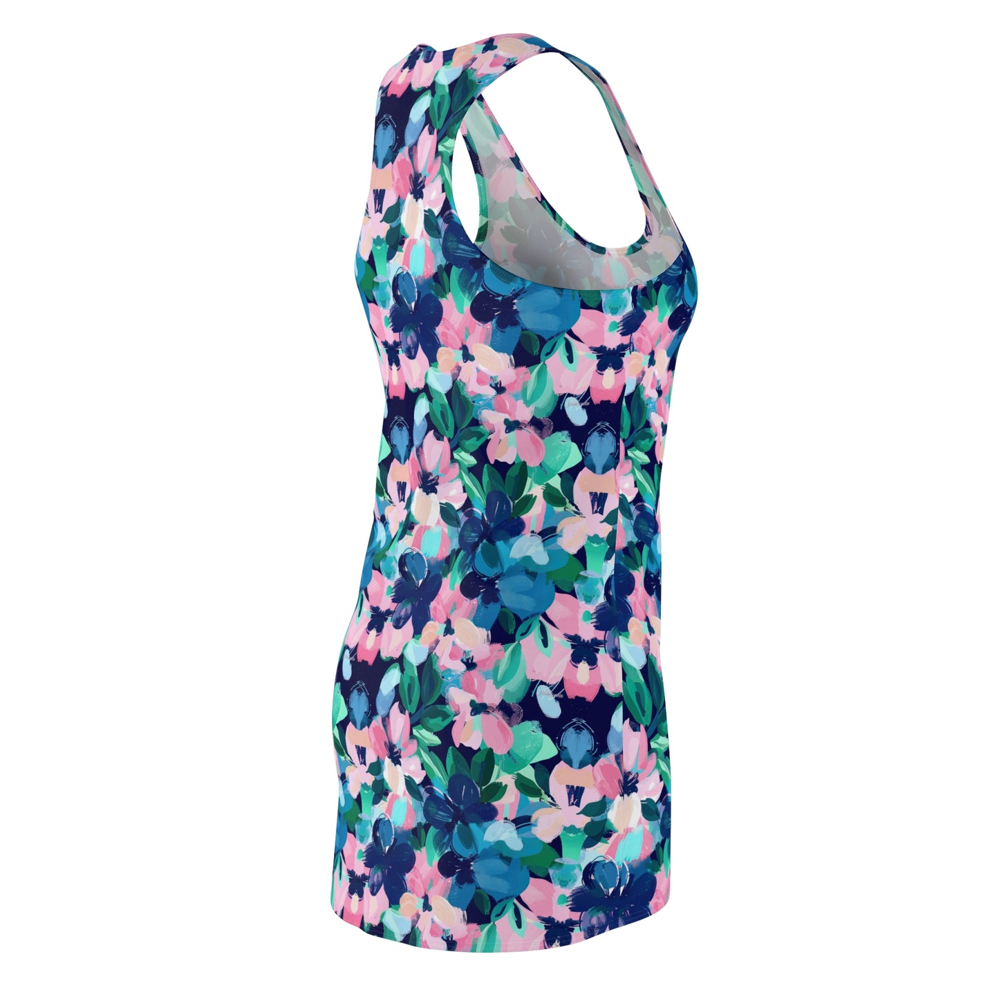 Tranquil Blooms: Muted Blue, Pink, and Green Watercolor Flowers Women's Racerback Dress XS - 2XL