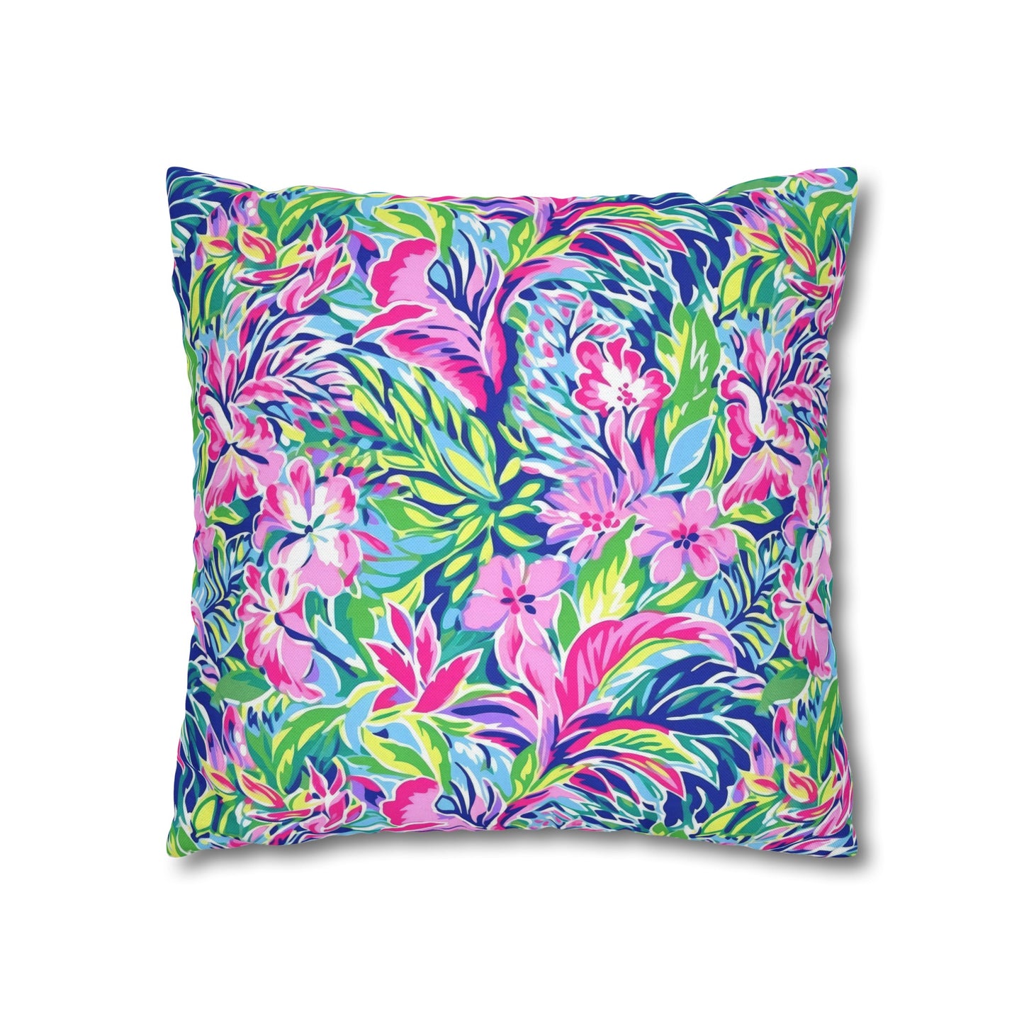 Tropical Serenity: Pink, Green, and Blue Watercolor Floral Delight Spun Polyester Square Pillowcase 4 Sizes