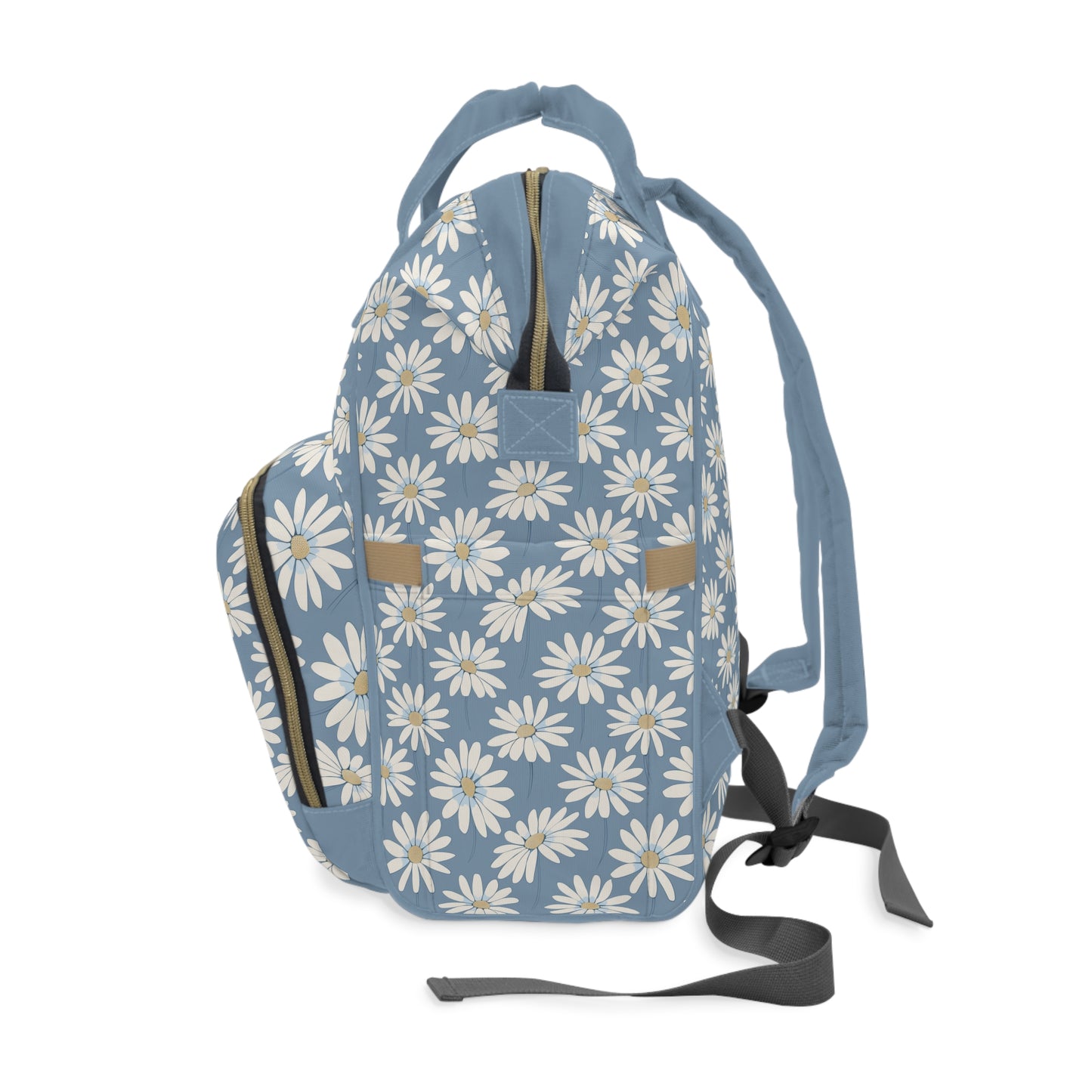 Charming White Daisies on a Soft Blue Background Multifunctional Diaper Backpack