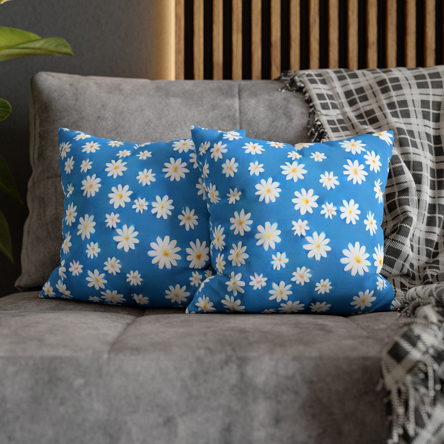 Skys Whisper: Tiny White Daisies on a Serene Blue Spun Polyester Square Pillowcase 4 Sizes