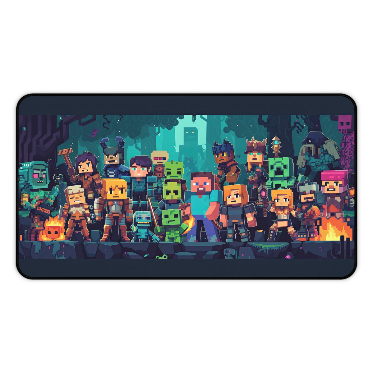 Minecraft Themed Characters at a Campfire Party Desk Mat Extended Gami ...