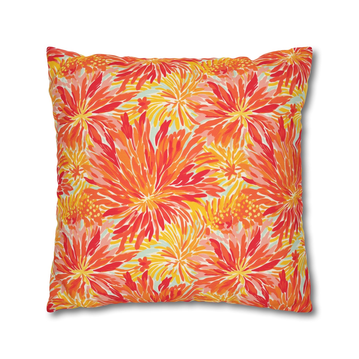 Golden Citrus Blooms: Vibrant Orange and Yellow Watercolor Flowers Spun Polyester Square Pillowcase 4 Sizes