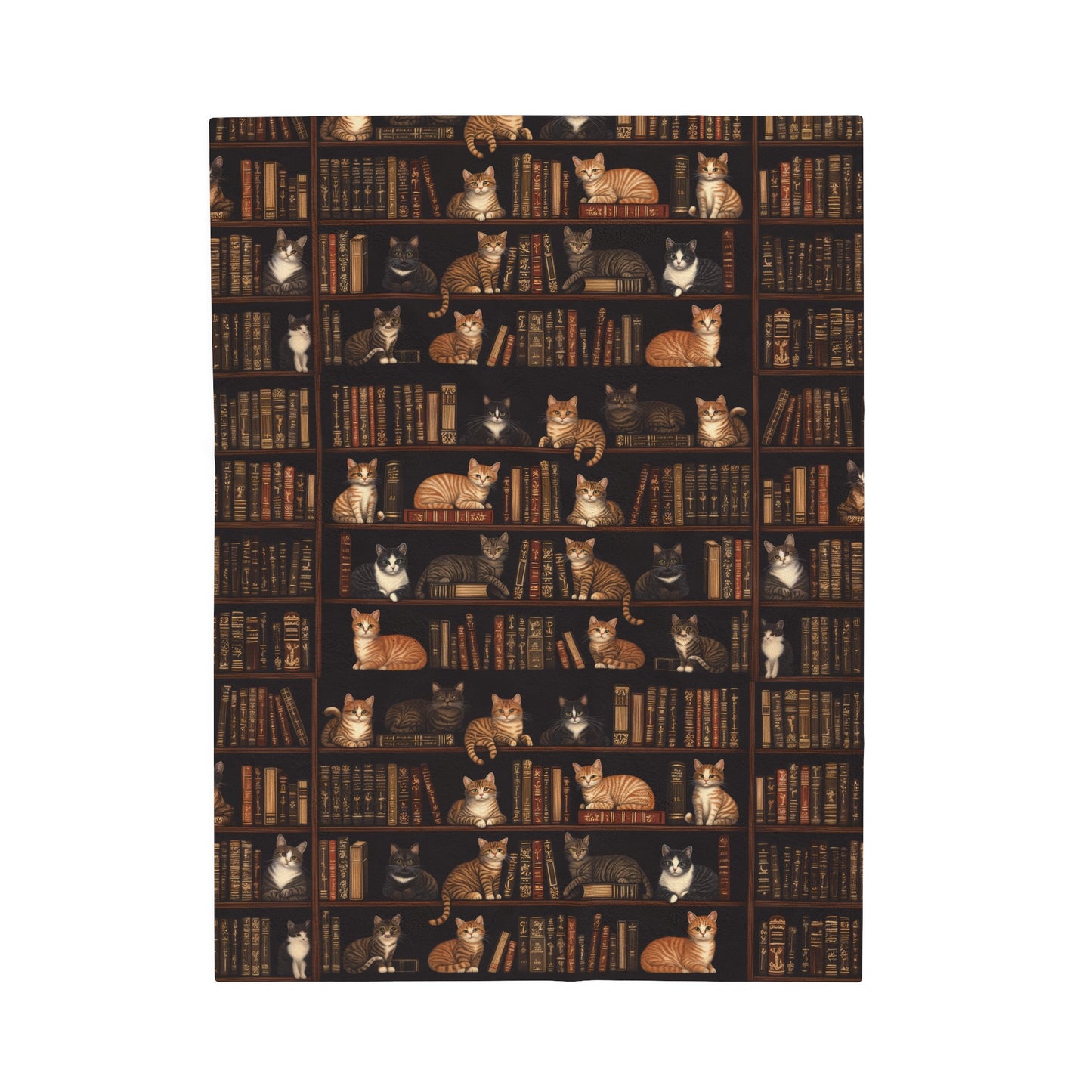 Cozy Bookshelf Cats Velveteen Plush Blanket 3 Sizes