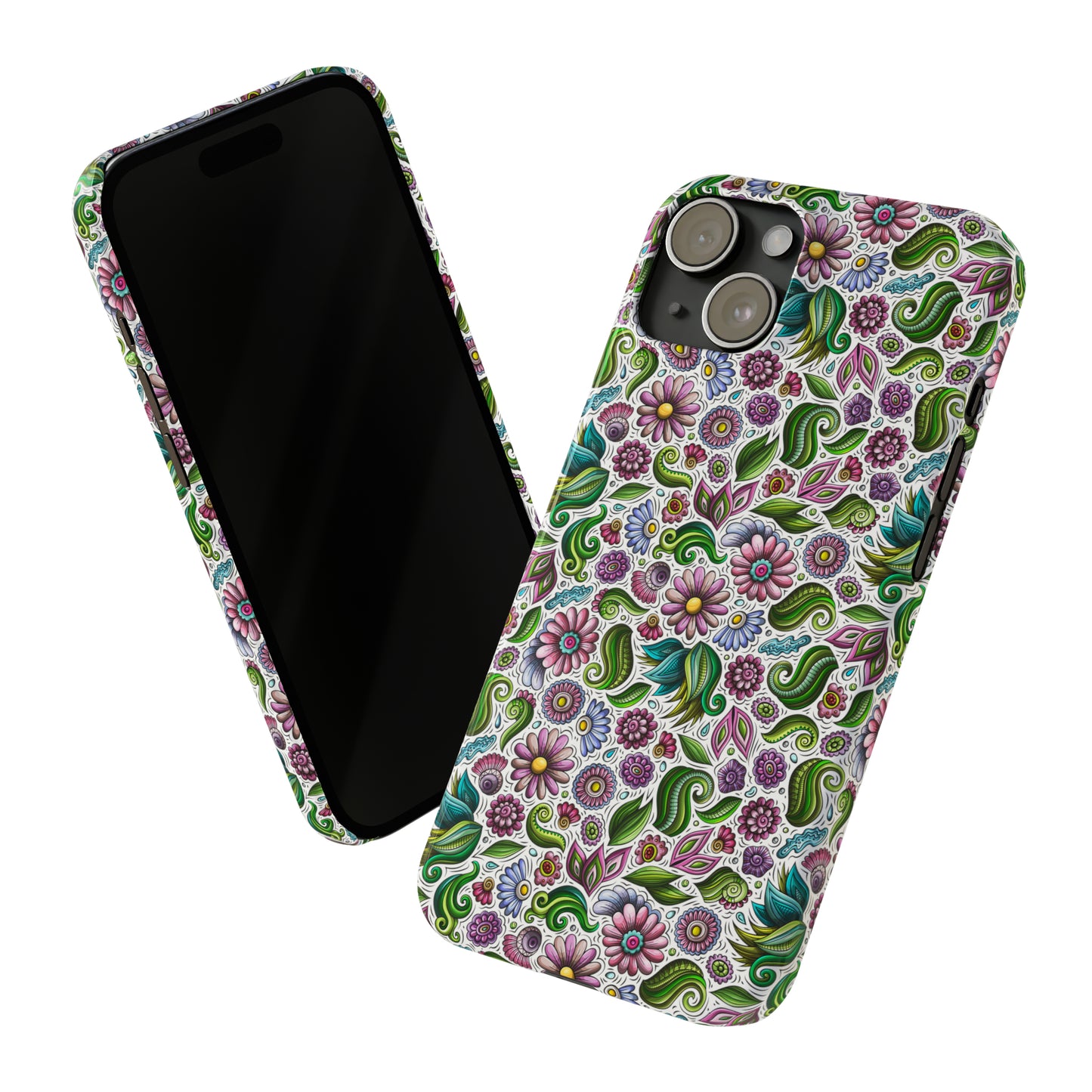 Purple & Pink Daisy Floral Print Iphone 15-12 Slim Phone Case