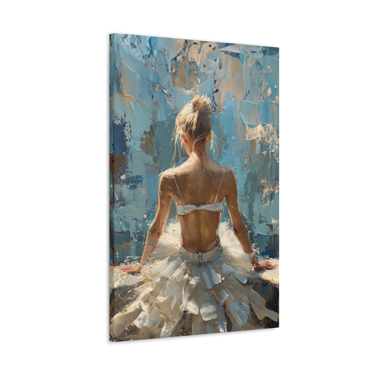 Sunlit Serenity Ballerina in White Dress, Bathed in Sunlight and Blue Skies with Back Turned Print on Canvas Gallery - 13 Sizes