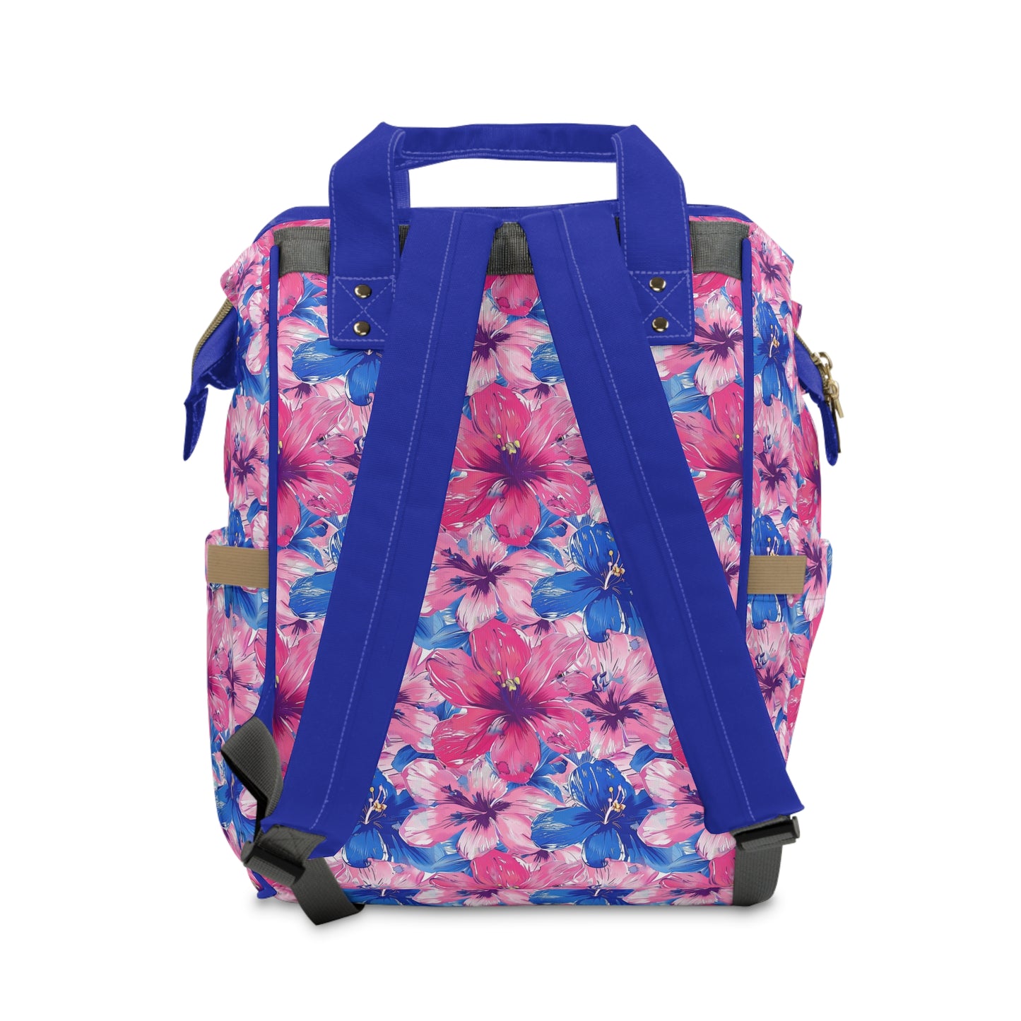 Blooming Bliss: Large Pink and Blue Blossoms in Full Bloom Multifunctional Diaper Backpack