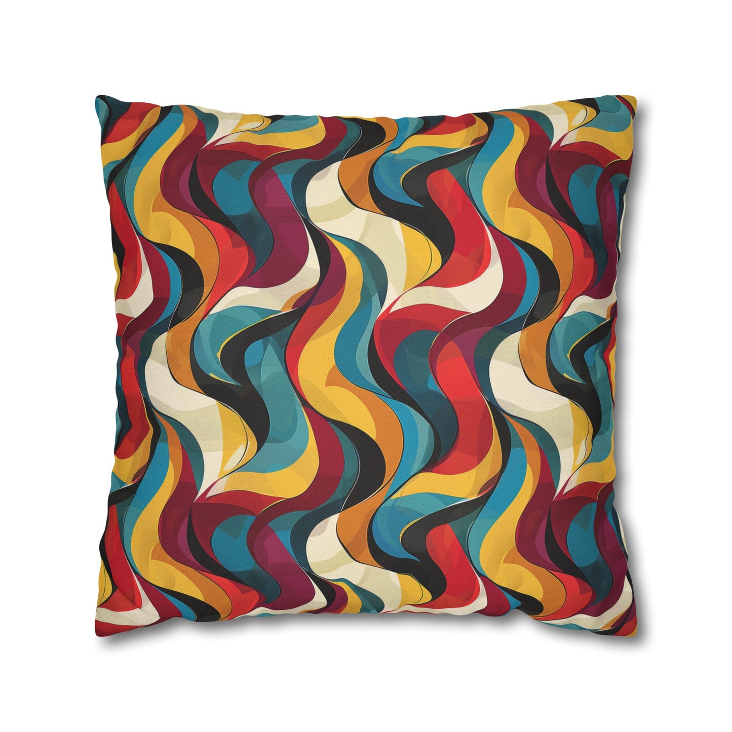 Retro Chic Vintage Blues, Reds and Yellow Waves Spun Polyester Square Pillowcase 4 Sizes