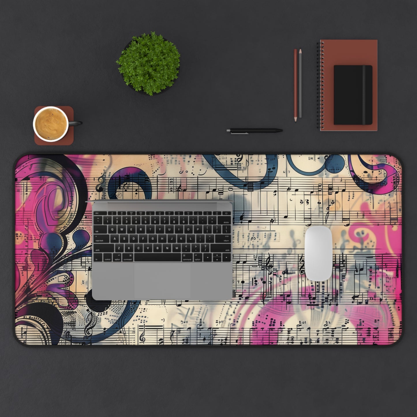 Vibrant Abstract Art with Music Notes and Swirls Extended Gaming Mouse Pad  Desk Mat  - 3 Sizes