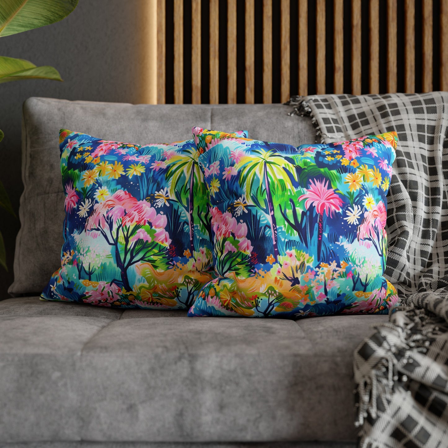 Kaleidoscope Canopy: Tropical Palm Symphony Spun Polyester Square Pillowcase 4 Sizes