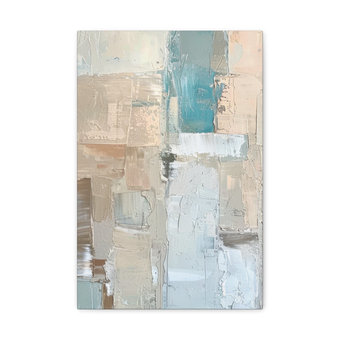 Bold Contrasts Abstract Grey Teal and Tan Color Blocking with Bold, Heavy Strokes Print on Canvas Gallery - 13 Sizes