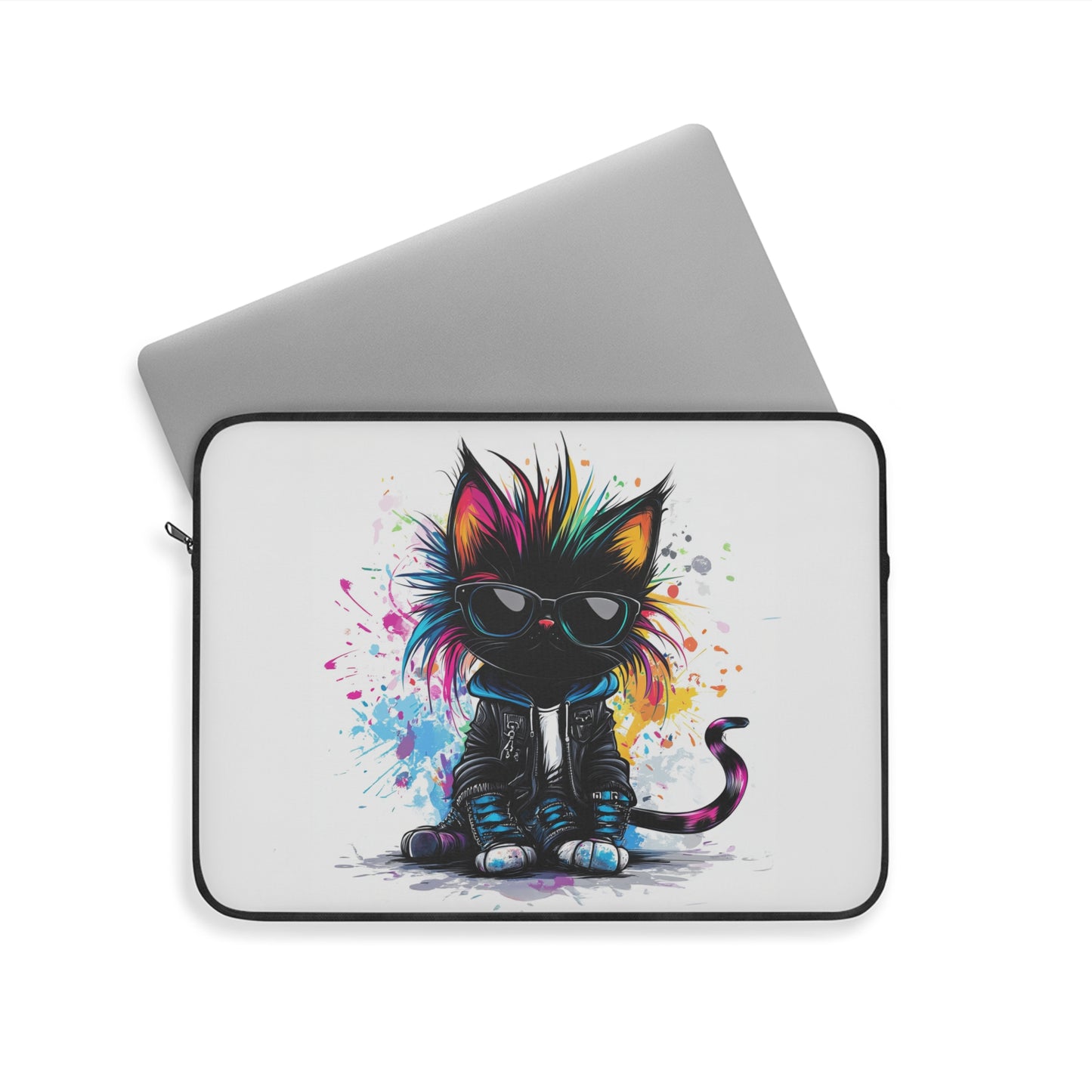 Rebel Whiskers Urban Cat in Leather and Shades Laptop or Ipad Protective Sleeve 3 Sizes Available