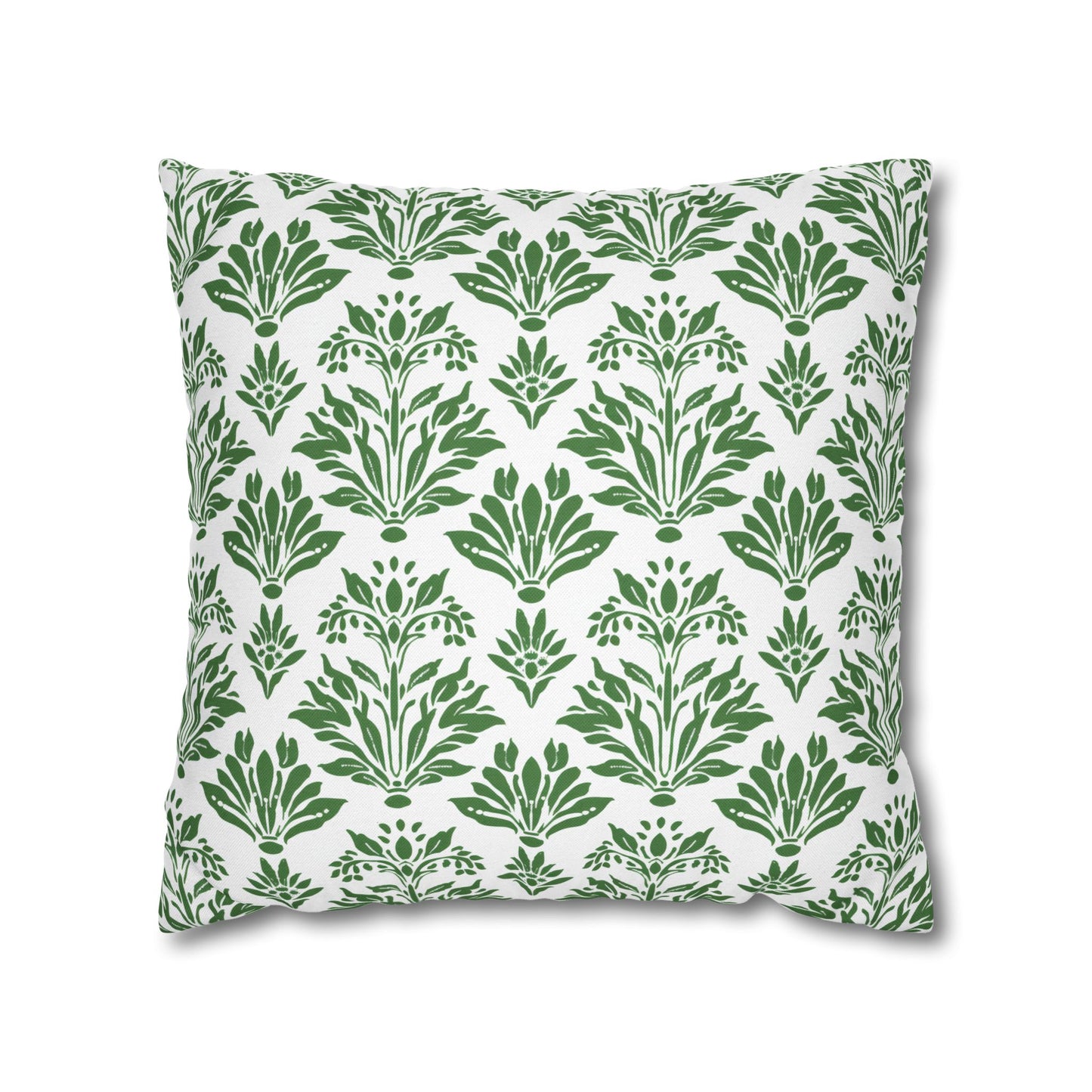 Green Floral Indian Block Print Pattern Spun Polyester Square Pillowcase 4 Sizes