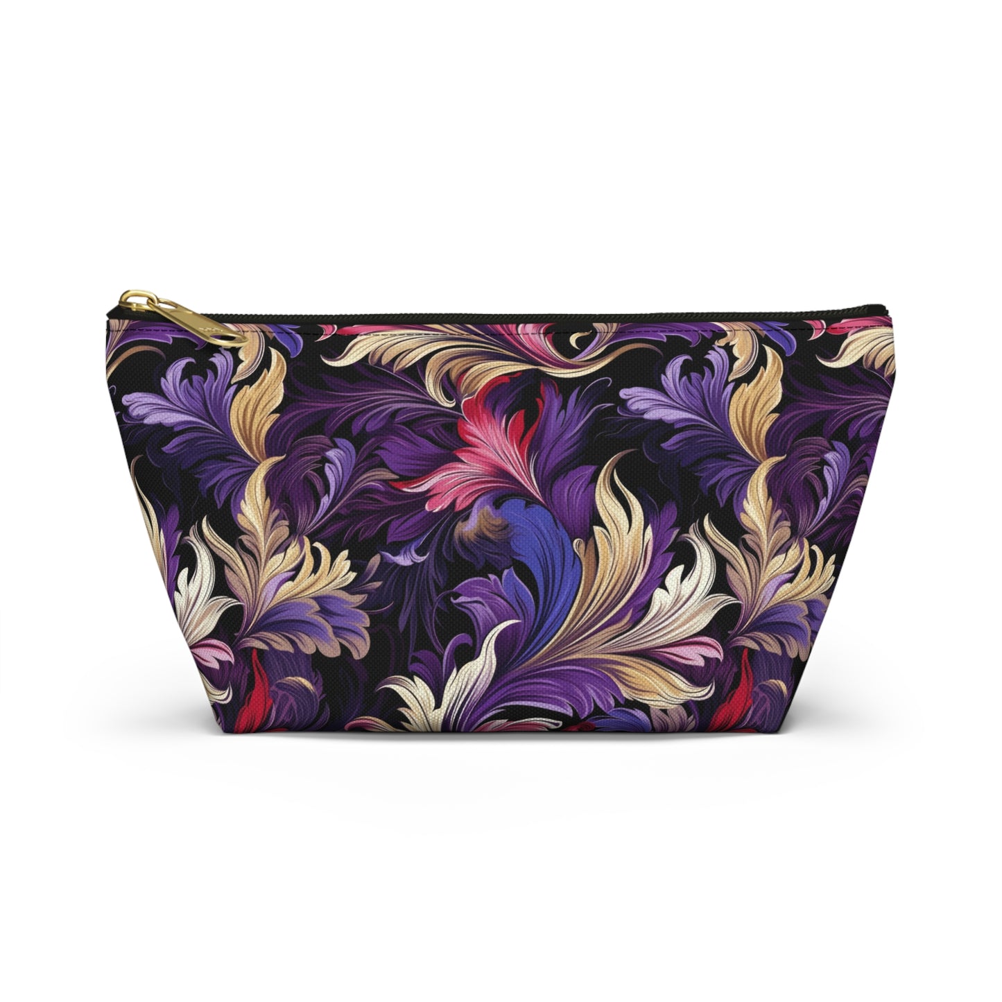 Purple, Gold & Pink Floral Swirls of Foliage Design - Makeup & Accessory Bag 2 Sizes