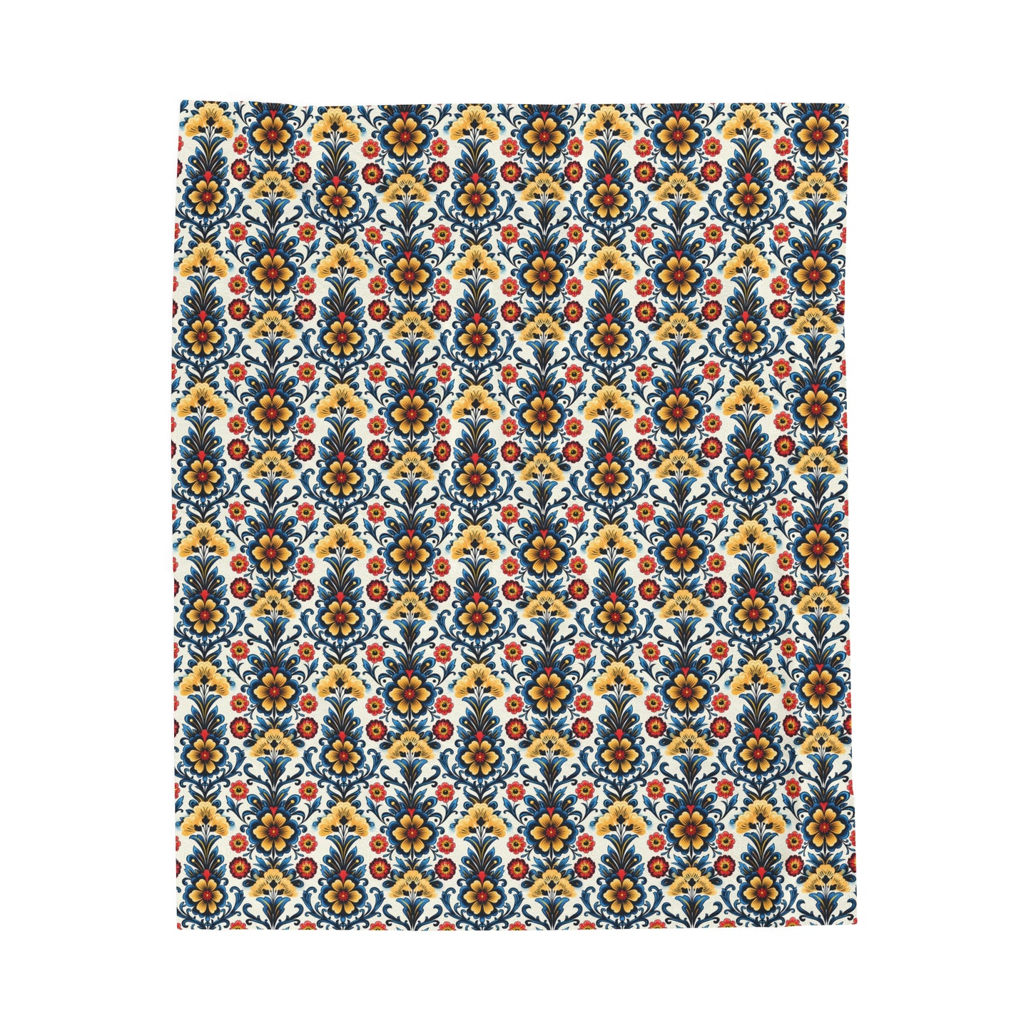 Baroque Blossom of Floral Elegance in Deep Blues and Sunny Yellows Velveteen Plush Blanket 3 Sizes