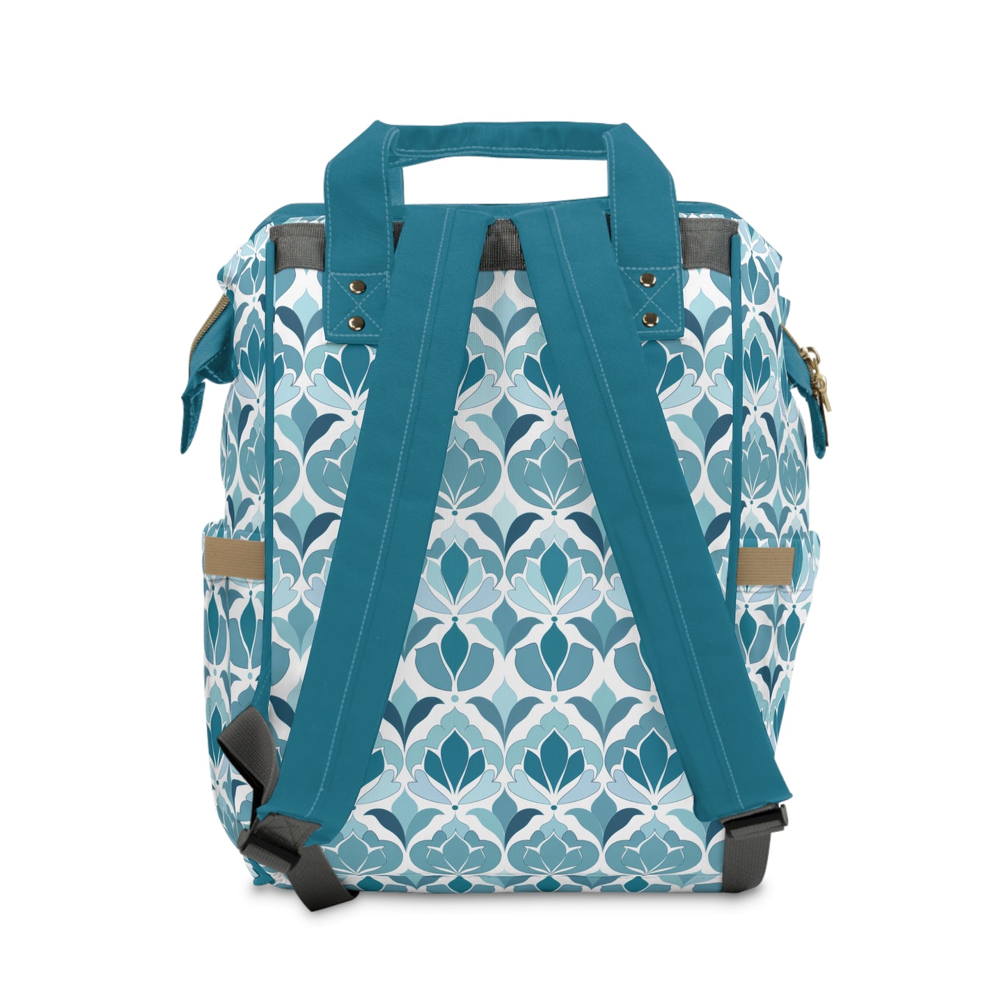 Serene Floral Pattern in Shades of Aqua and Teal, Forming Graceful Botanical Motifs Multifunctional Diaper Backpack