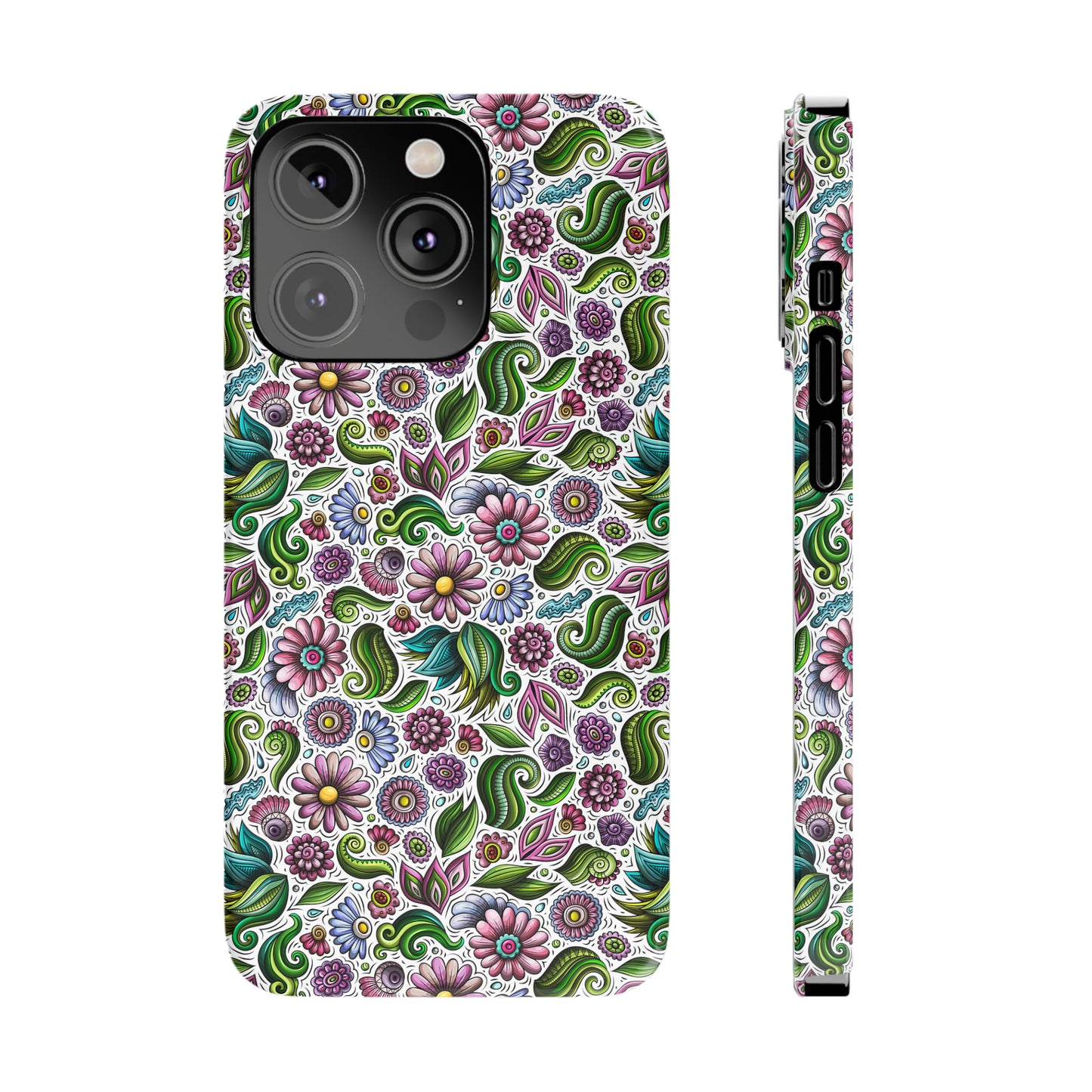 Purple & Pink Daisy Floral Print Iphone 15-12 Slim Phone Case