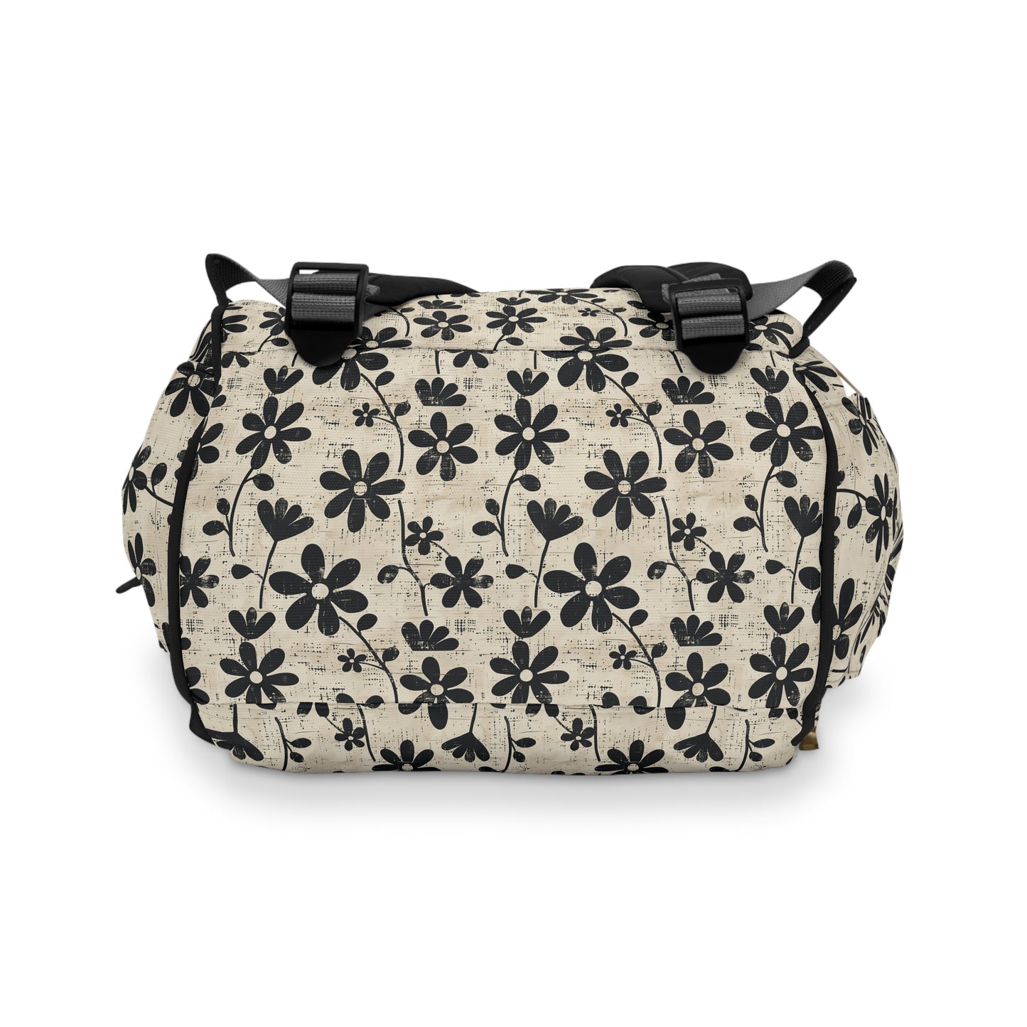 Distressed Black Floral on Beige Background Multifunctional Diaper Backpack