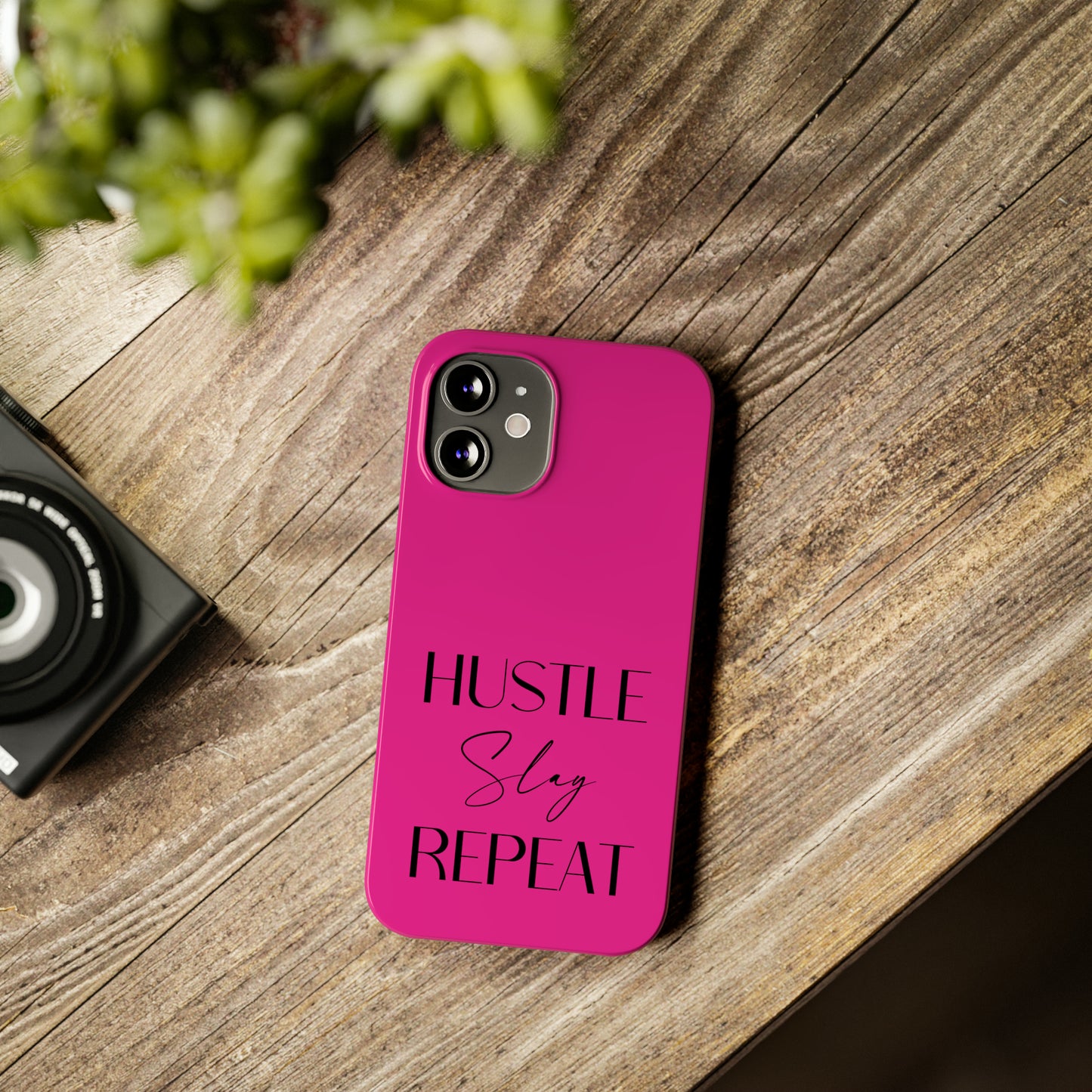 Pink & Black - Hustle Slay Repeat Iphone 15-12 Slim Phone Case