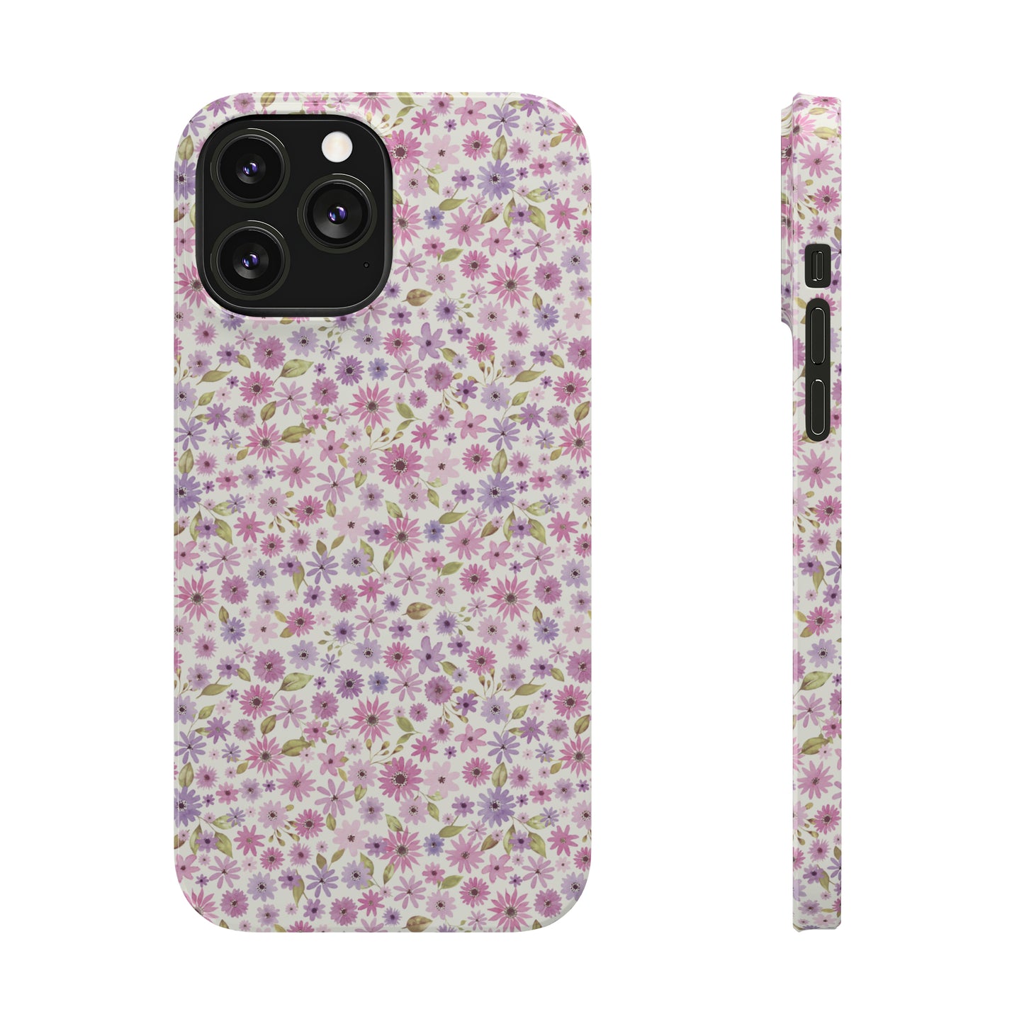 Pink and Purple Flower Design Iphone 15-12 Slim Phone Case