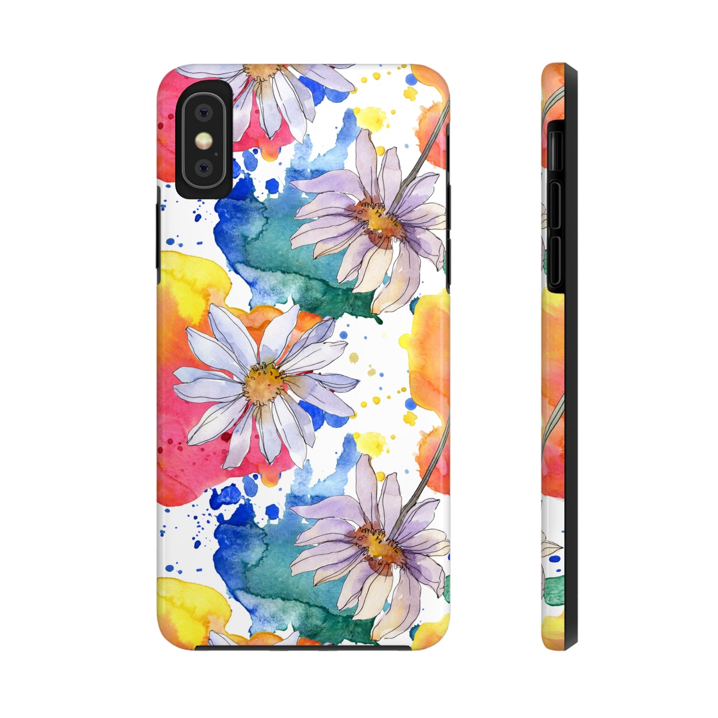 Large Colorful Watercolor Daisy Design Iphone Tough Phone Case