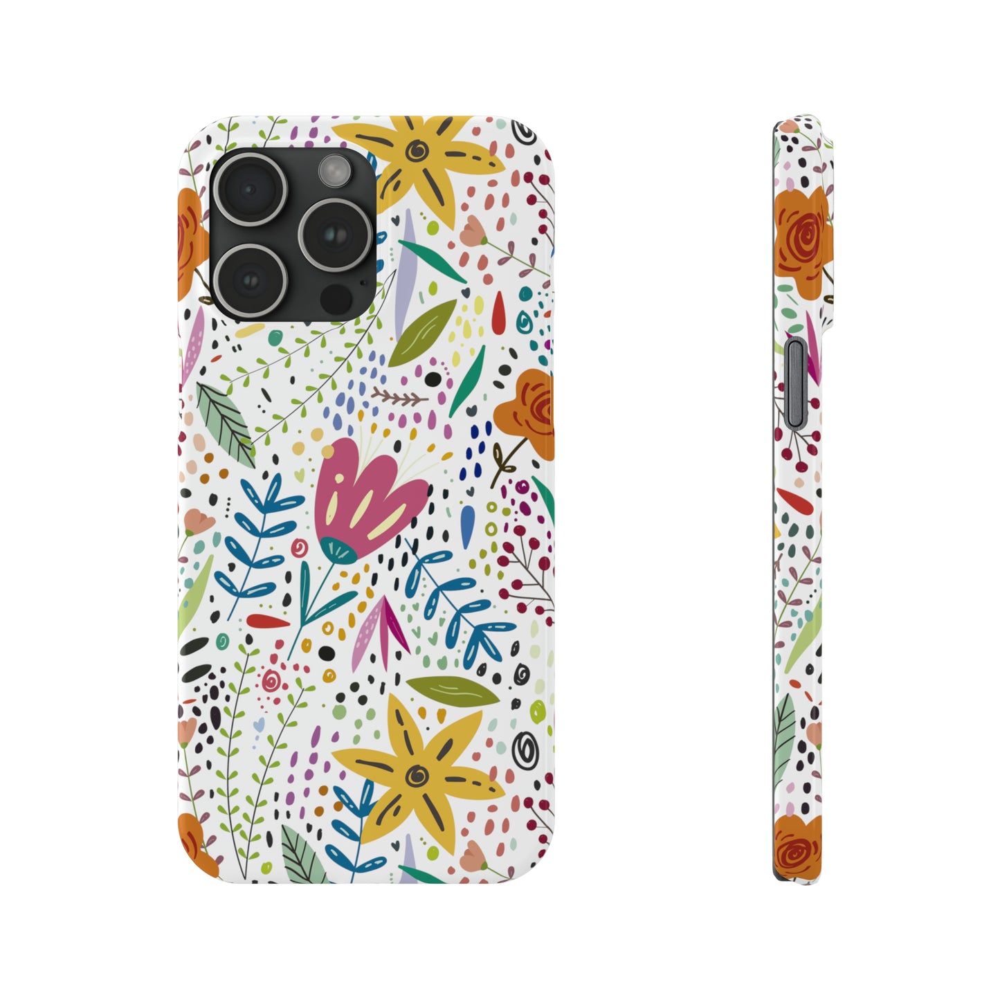 Springtime Splendor: Hand-Drawn Flowers Bursting with Vibrant Colors Design Iphone 15-12 Slim Phone Case