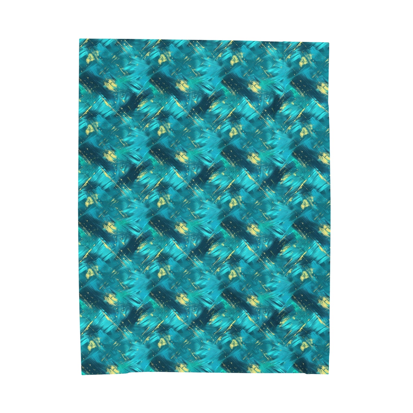 Vibrant Teal and Gold Abstract Brushstroke Pattern Velveteen Plush Blanket 3 Sizes