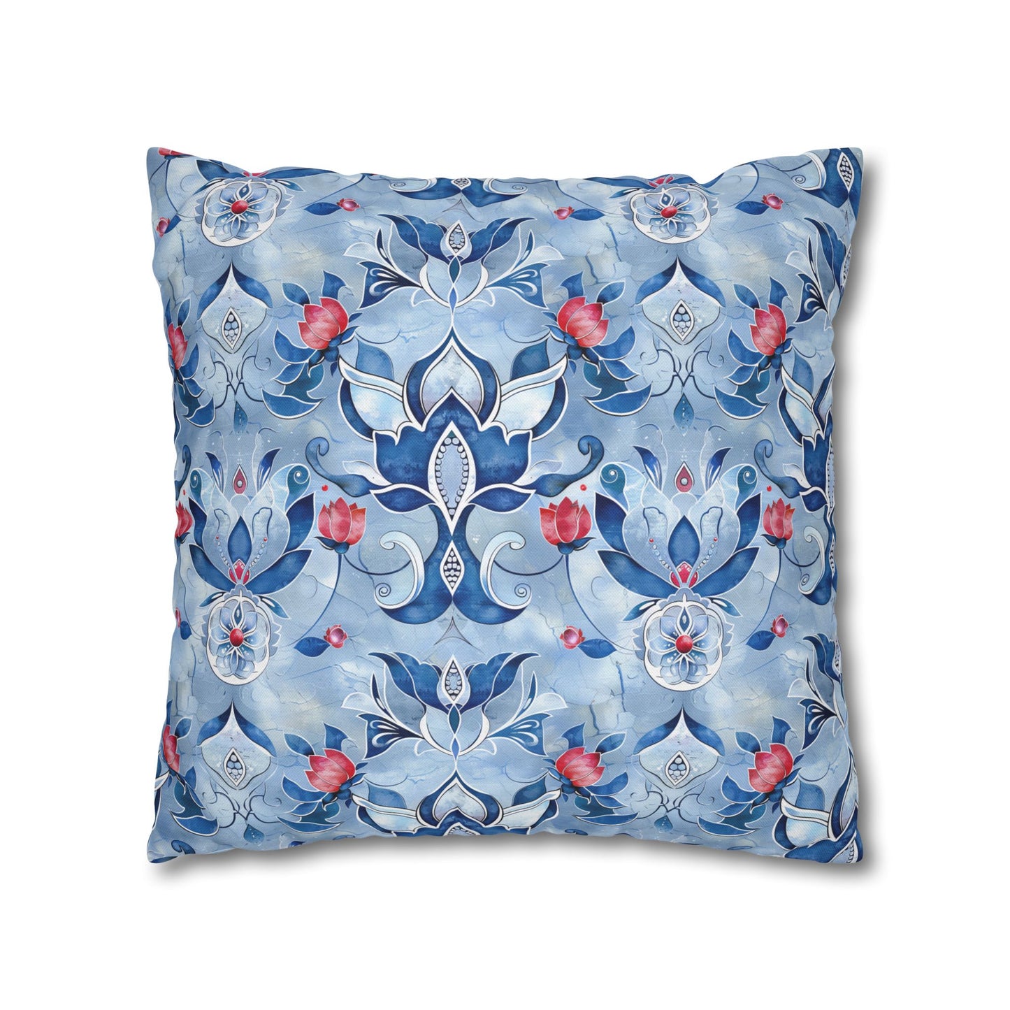 Enchanting Blue and Pink Lotus Mosaic Spun Polyester Square Pillowcase 4 Sizes