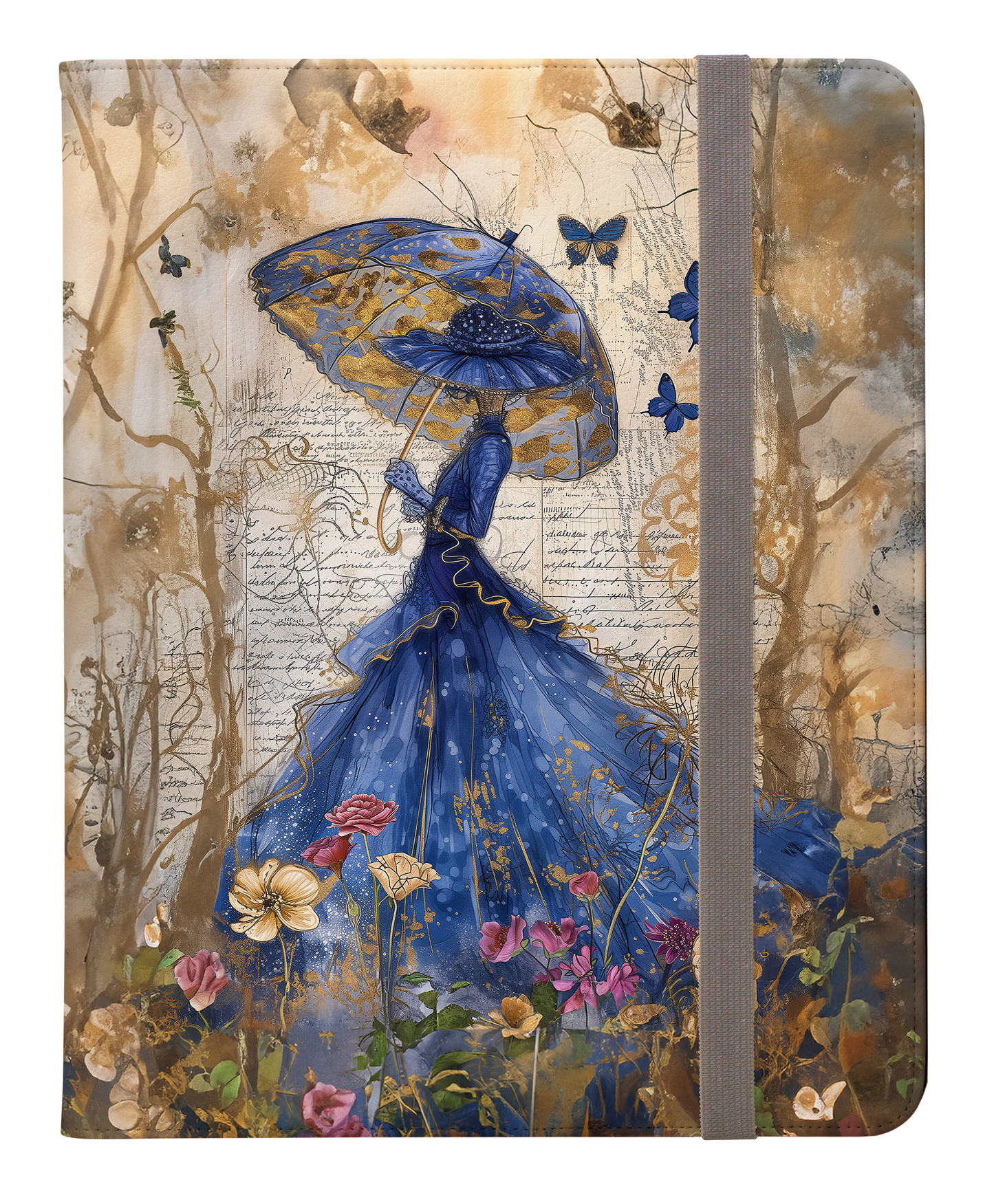 Victorian Splendor of a Women in Blue Hats & Dresses, Graced by Blue Butterflies in a Vintage Flower Garden Protective iPad Pro 11 & Pro 12.9 Protective Case and Pencil Holder