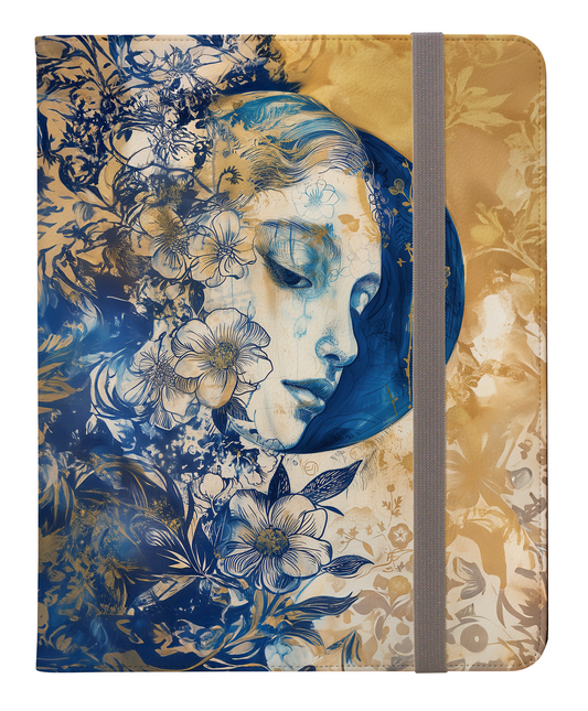 Moonlit Reverie: Vintage Scene of a Woman Amidst a Blue Floral Garden, Gazing at the Moon Protective iPad Pro 11 & Pro 12.9 Protective Case and Pencil Holder