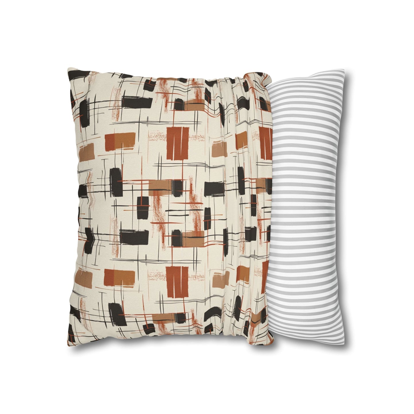 Modern Artistry in Bold and Minimalistic Pattern in a Palette of Black, Dark Orange, and Beige Spun Polyester Square Pillowcase 4 Sizes