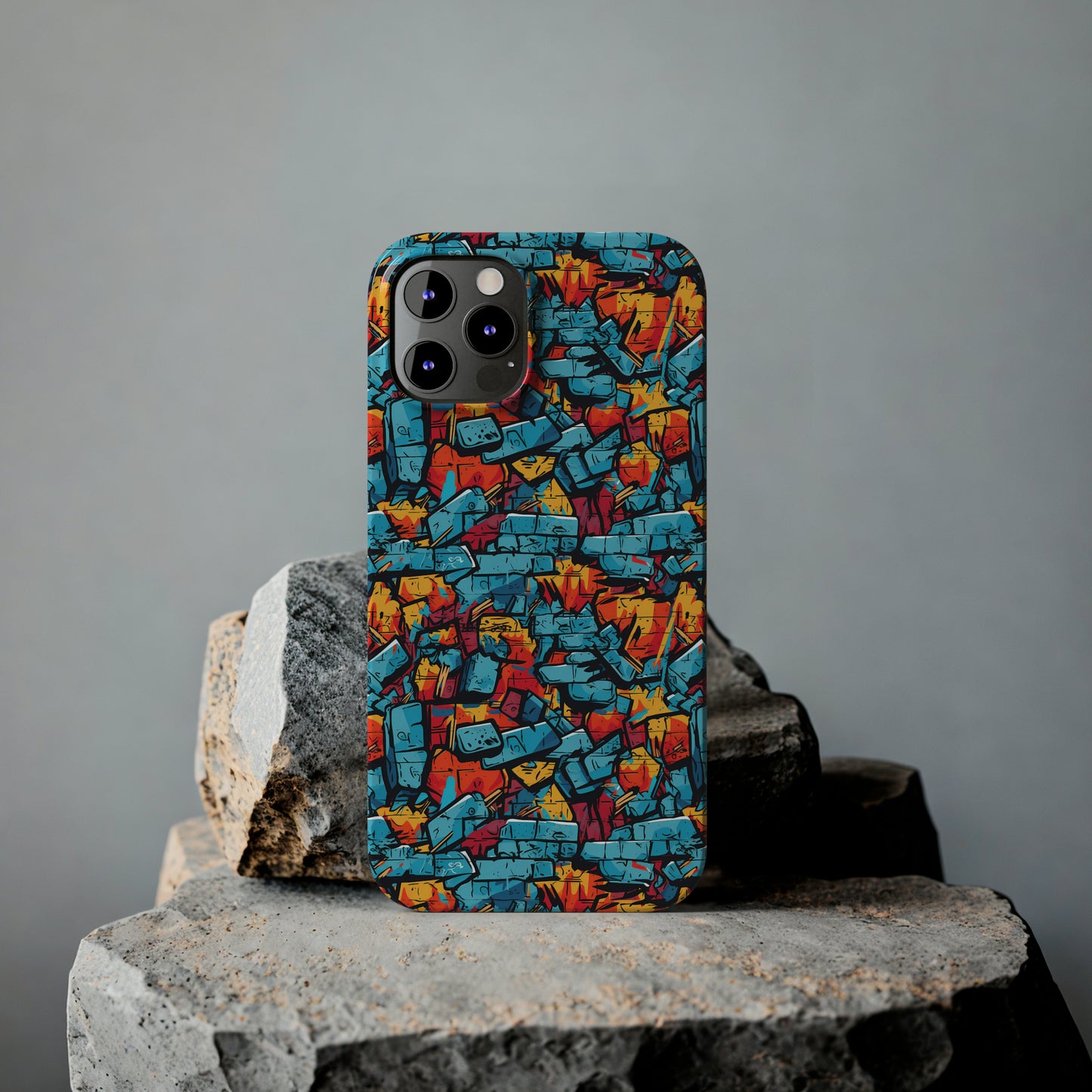 3D Brick Wall Graffiti Design Iphone 15-12 Slim Phone Case