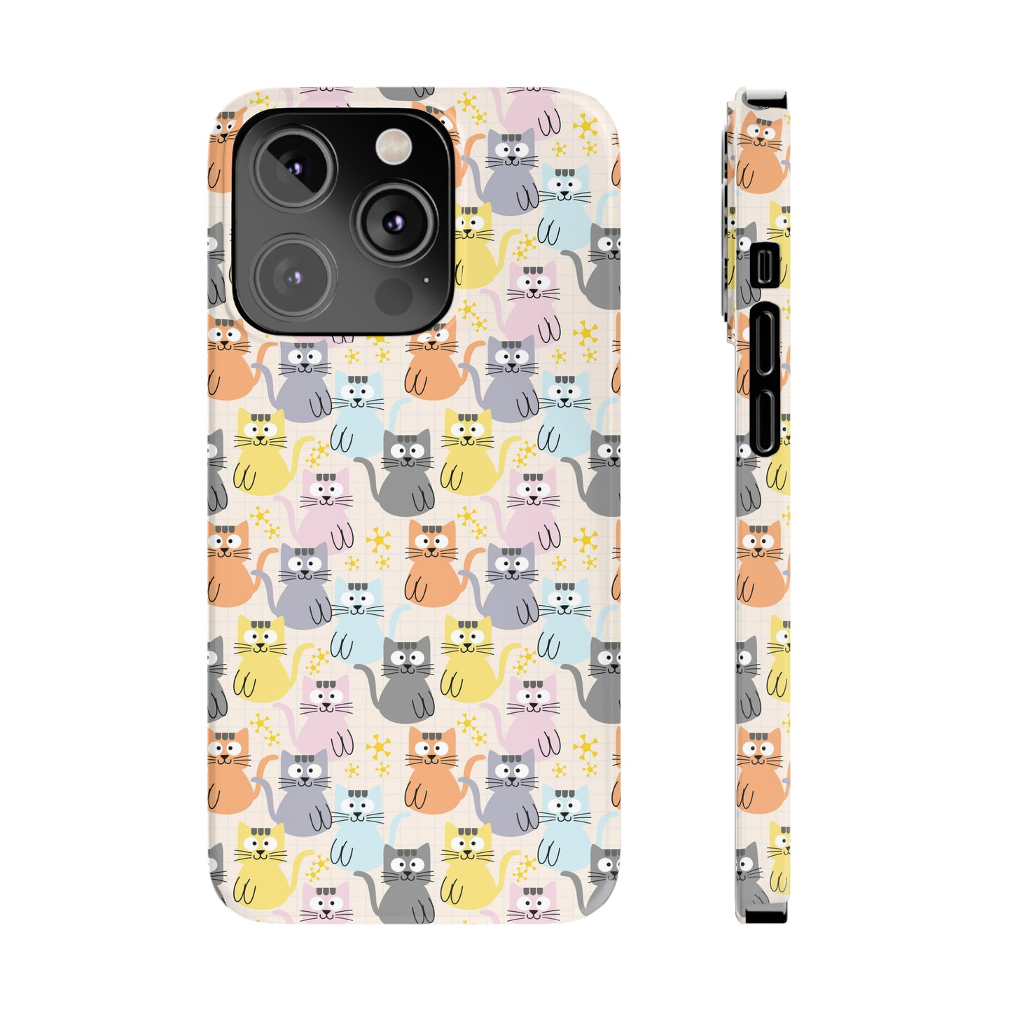 Adorable Cartoon Kitties: Pastel-Colored and Overflowing with Cuteness Iphone 15-12 Slim Phone Case