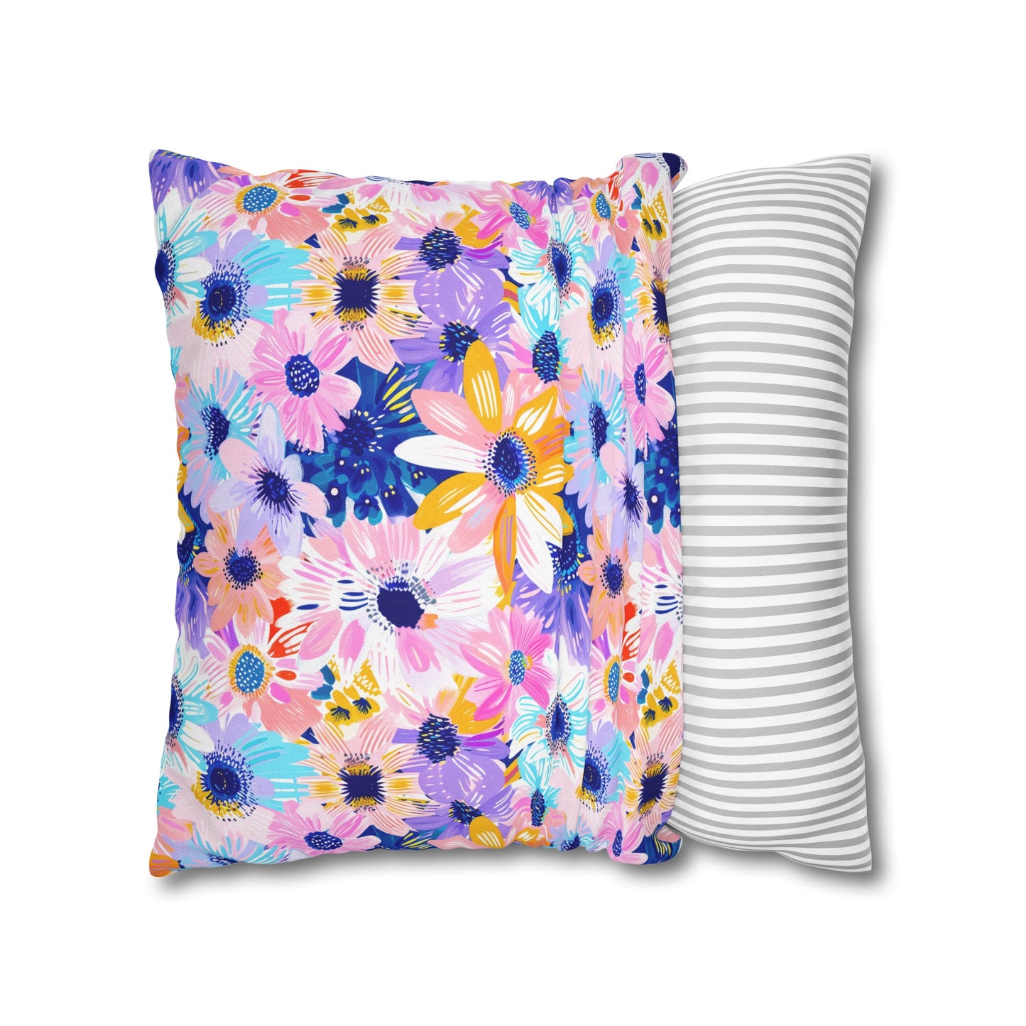 Watercolor Wonderland: Large Colorful Daisies Blooming with Radiance Spun Polyester Square Pillowcase 4 Sizes