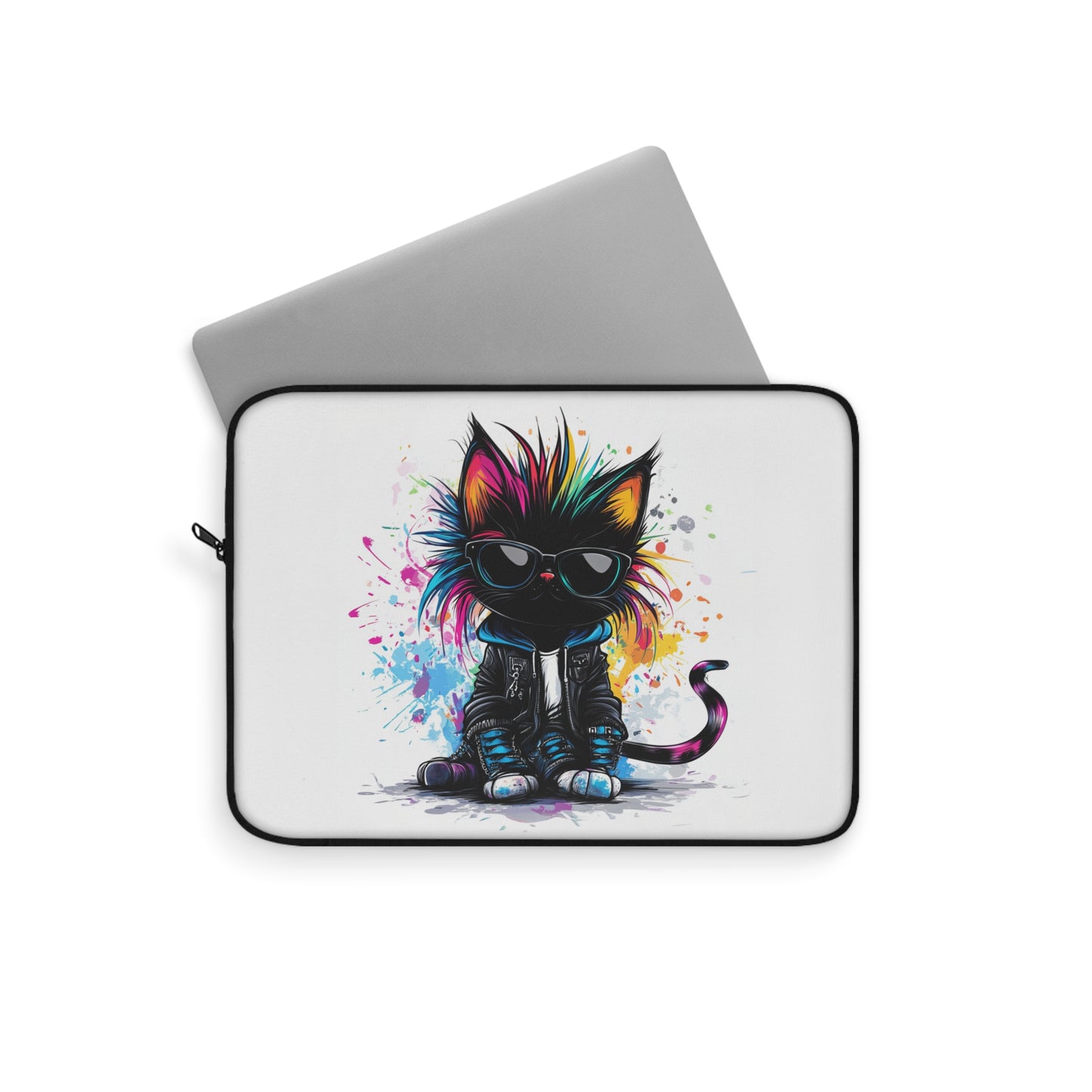 Rebel Whiskers Urban Cat in Leather and Shades Laptop or Ipad Protective Sleeve 3 Sizes Available