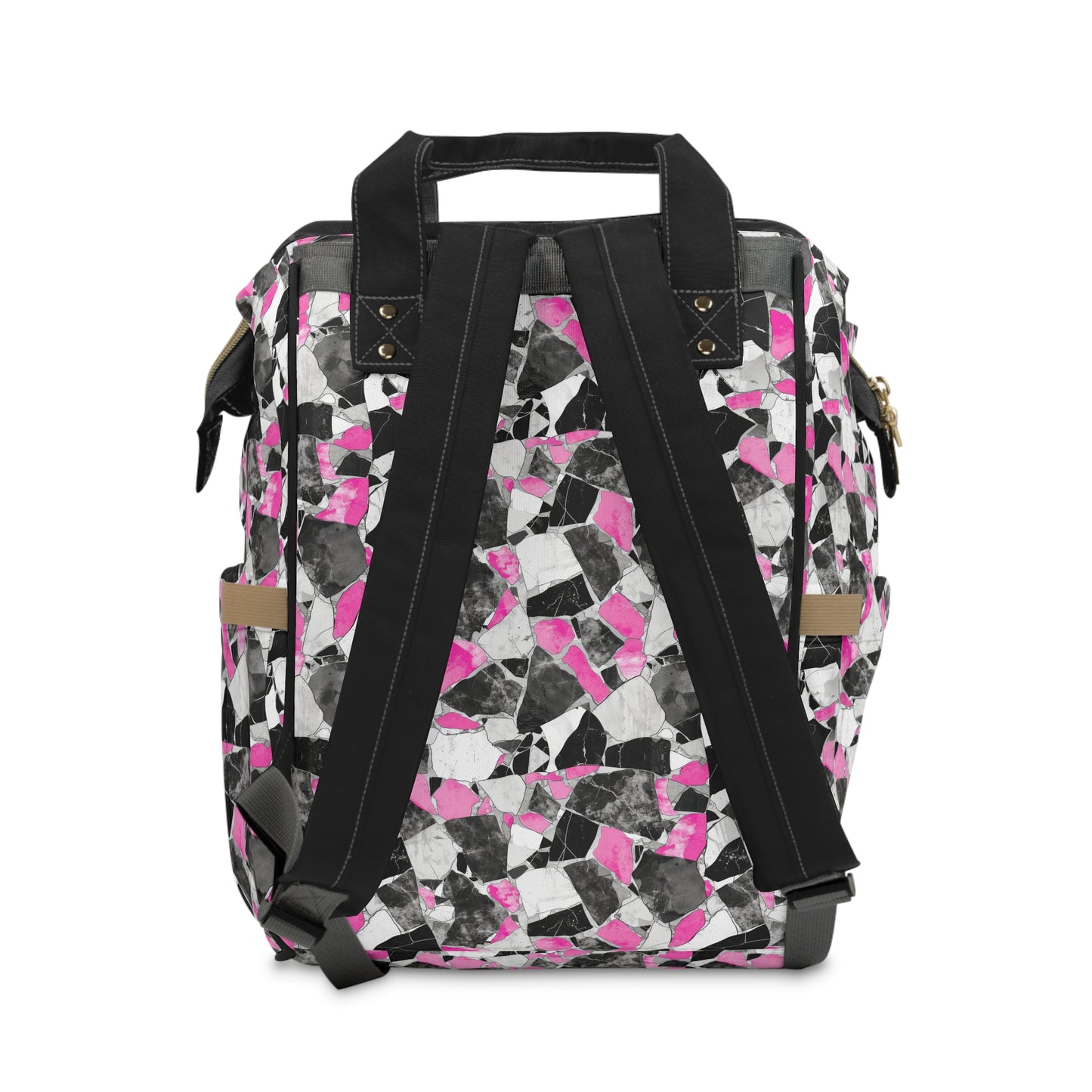 Chic Pink and Gray Mosaic Design Multifunctional Diaper Backpack