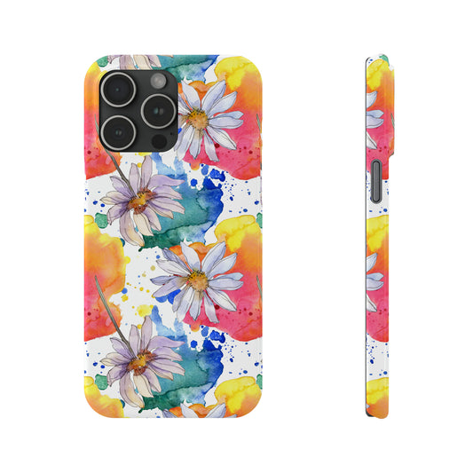 Large Colorful Watercolor Daisy Design Iphone 15-12 Slim Phone Case