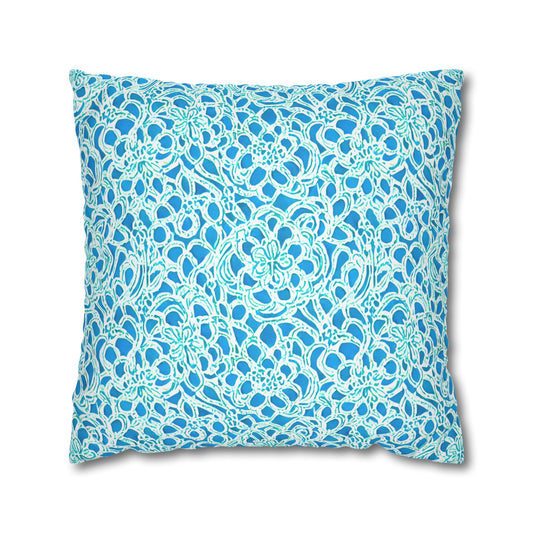 Luminous Swirls: Abstract Watercolor Floral Patterns in Lime Green and Blue Spun Polyester Square Pillowcase 4 Sizes