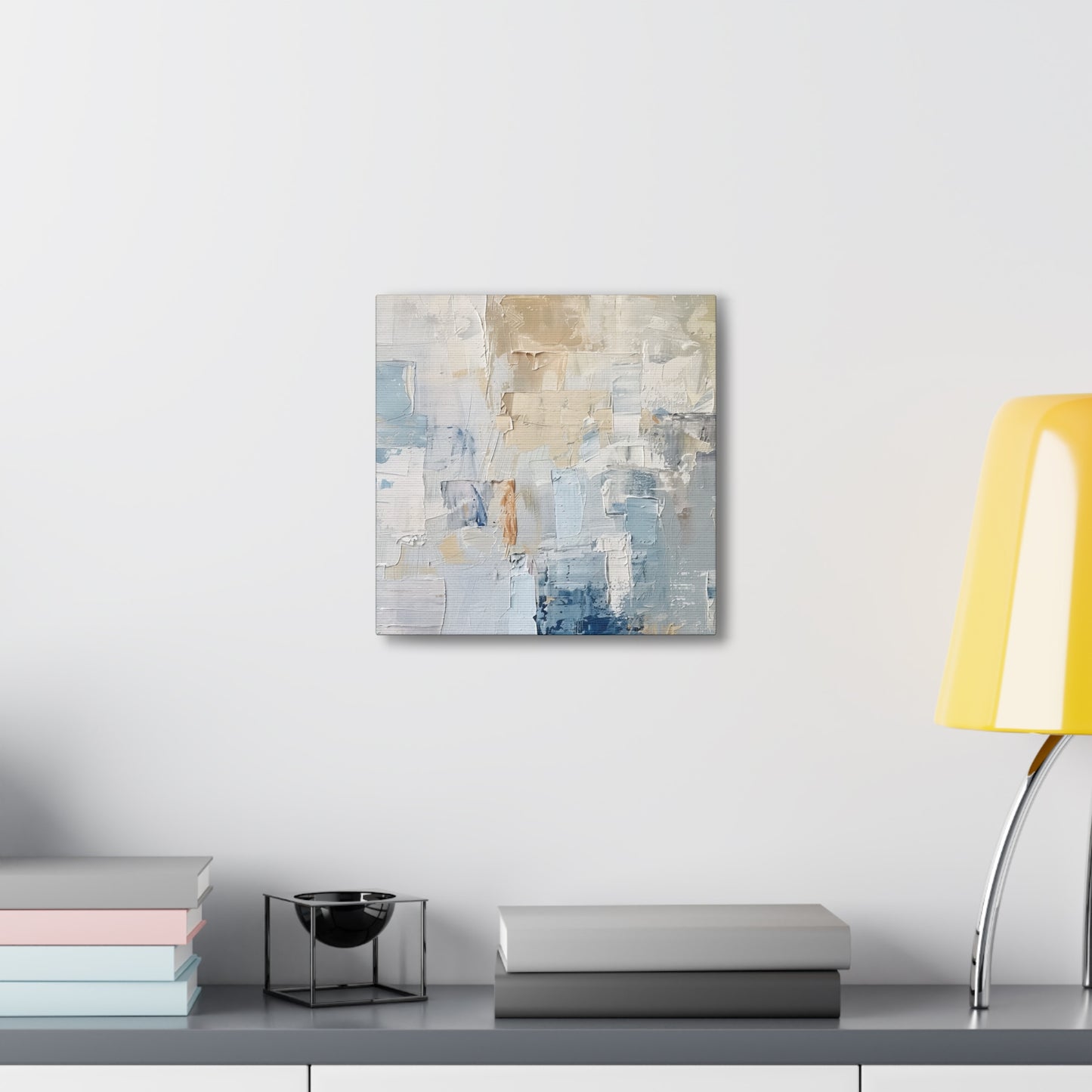 Bold Contrasts Abstract Tan, Grey and Blue Color Blocking with Heavy Strokes Print on Canvas Gallery - 13 Sizes