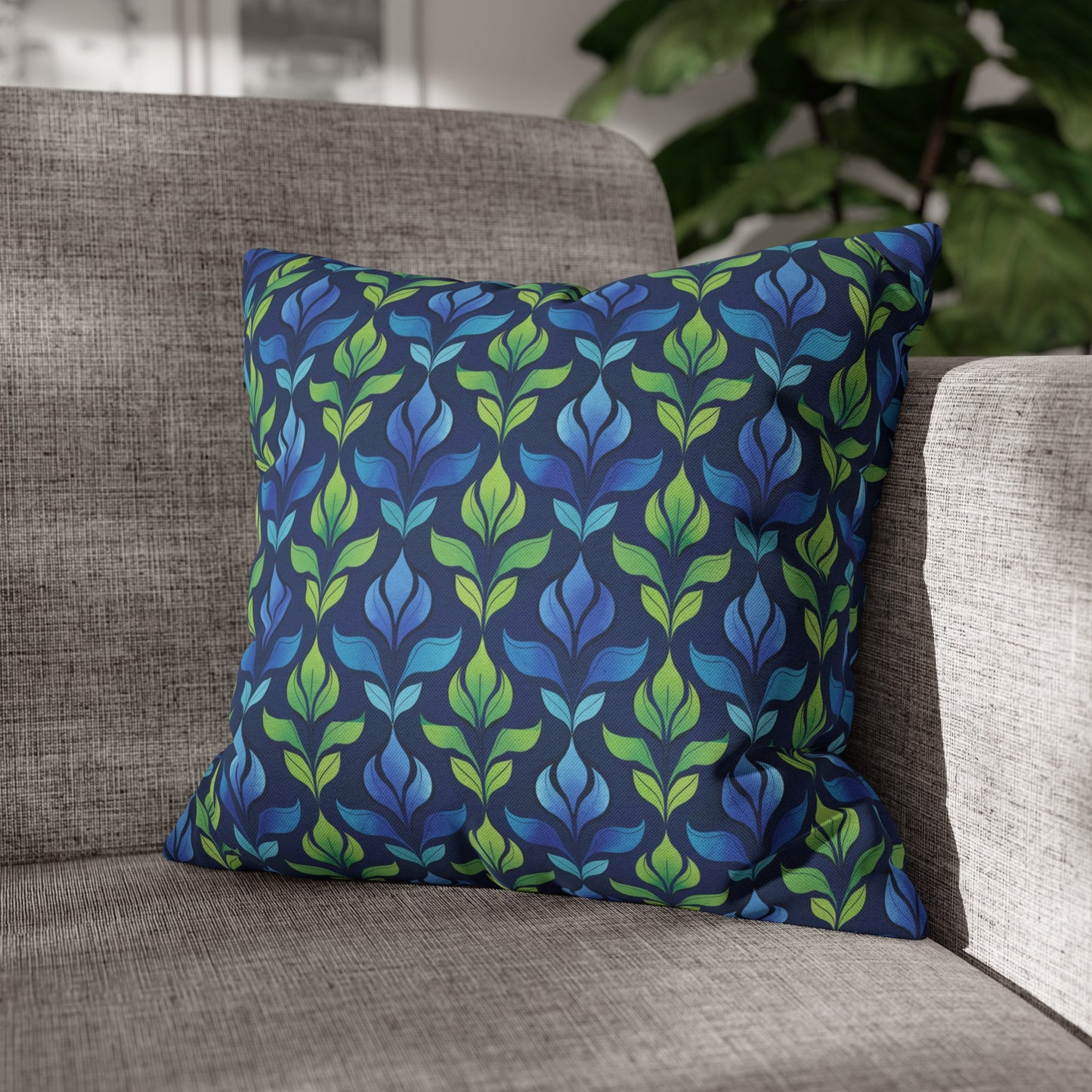 Vintage Blue and Green Botanical Spun Polyester Square Pillowcase 4 Sizes