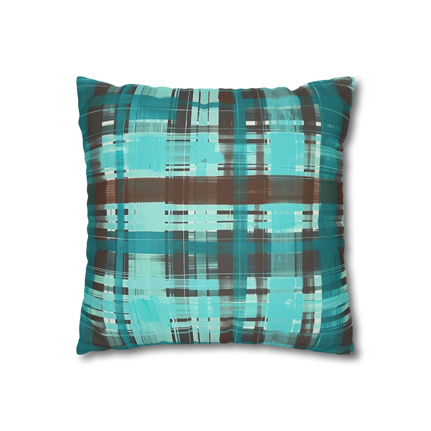 Bold Abstract Watercolor Plaid in Shades of Green and Brown Spun Polyester Square Pillowcase 4 Sizes