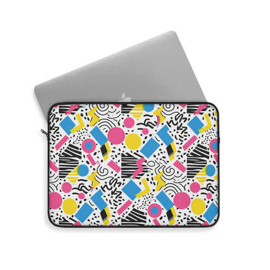 Retro Vibes in Colorful 80s Memphis Style Geometric Pattern Laptop or Ipad Protective Sleeve 3 Sizes Available