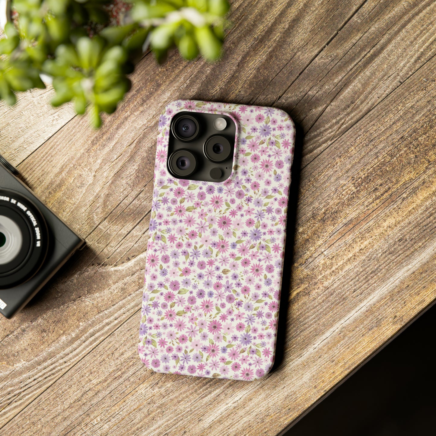 Pink and Purple Flower Design Iphone 15-12 Slim Phone Case