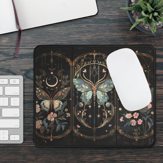 Celestial Garden Quartet Art Nouveau Butterfly and Moon Phases Gaming Mouse Pad with Finished Edges