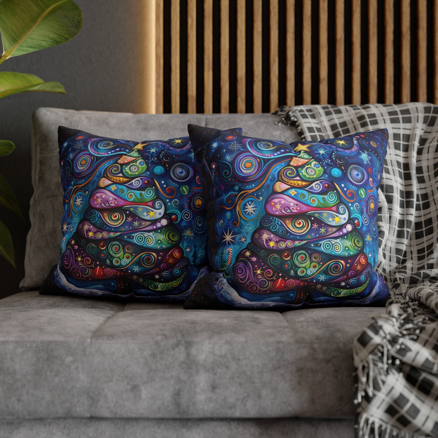 Vibrant Abstract Patchwork Christmas Tree Illuminating the Season Spun Polyester Square Pillowcase 4 Sizes