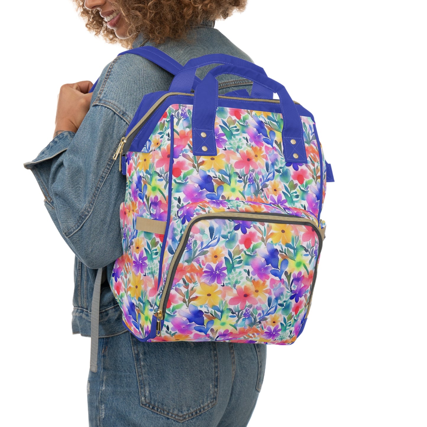 Radiant Watercolor Blooms: Bright and Vivid Floral Design Multifunctional Diaper Backpack