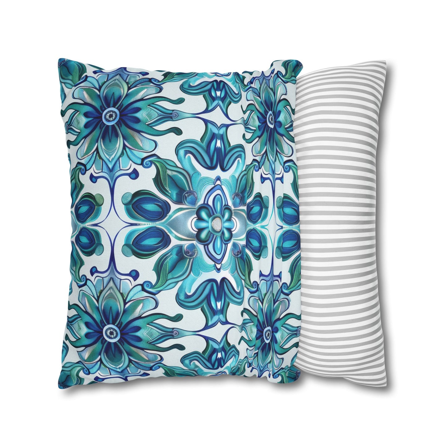 Exquisite Blue Lotus Elegance Floral Mosaic Design Spun Polyester Square Pillowcase 4 Sizes