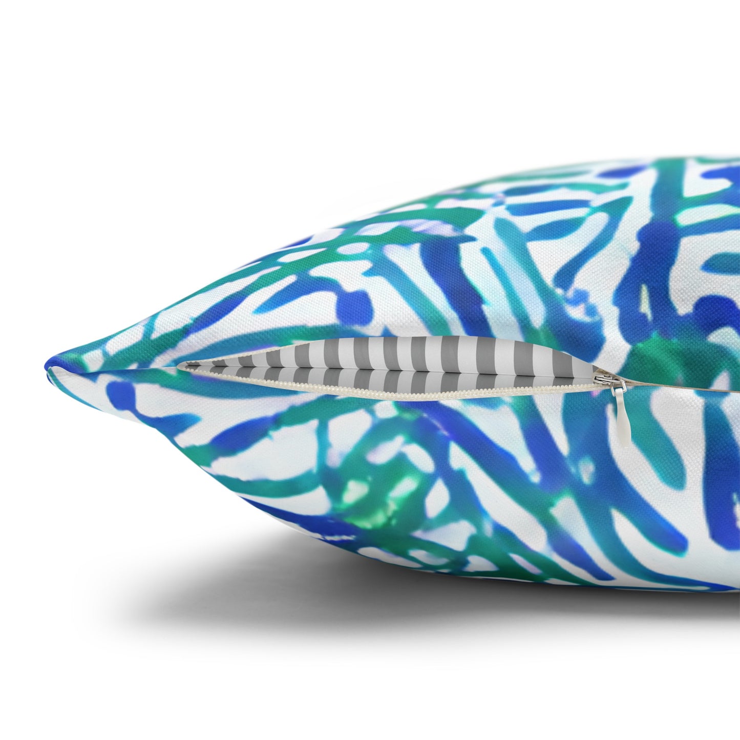 Tropical Fusion: Abstract Palm Leaves in Lime Green and Blue Hues  Spun Polyester Square Pillowcase 4 Sizes