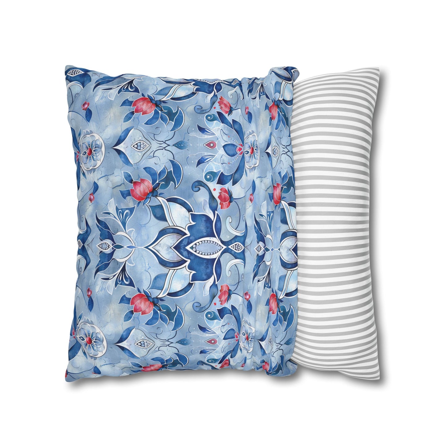 Enchanting Blue and Pink Lotus Mosaic Spun Polyester Square Pillowcase 4 Sizes