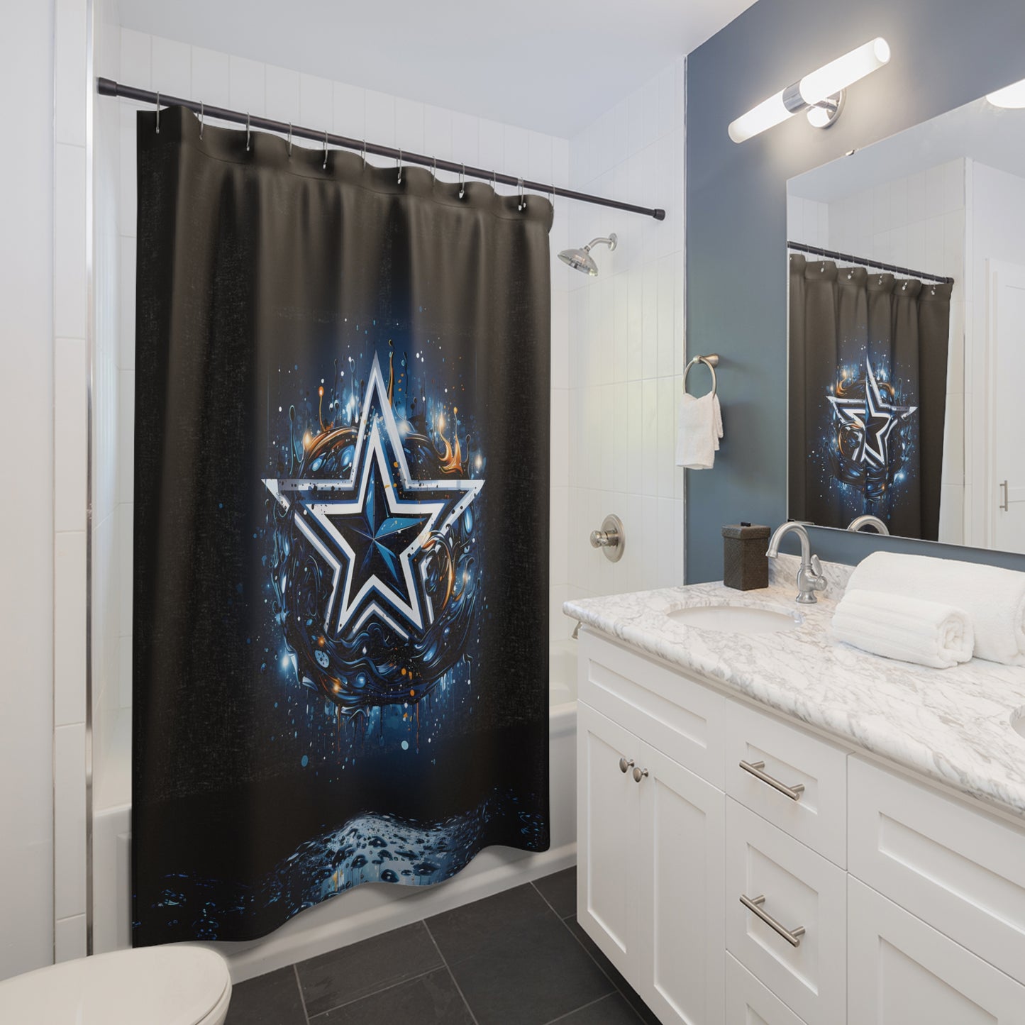 Dallas Cowboys Themed Design with Large Star Bathroom Shower Curtain   71" × 74"