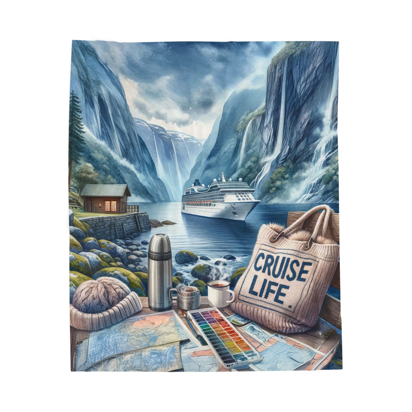 Cruise Time Norway Nature Cruise Life Vacation Velveteen Plush Blanket 3 Sizes